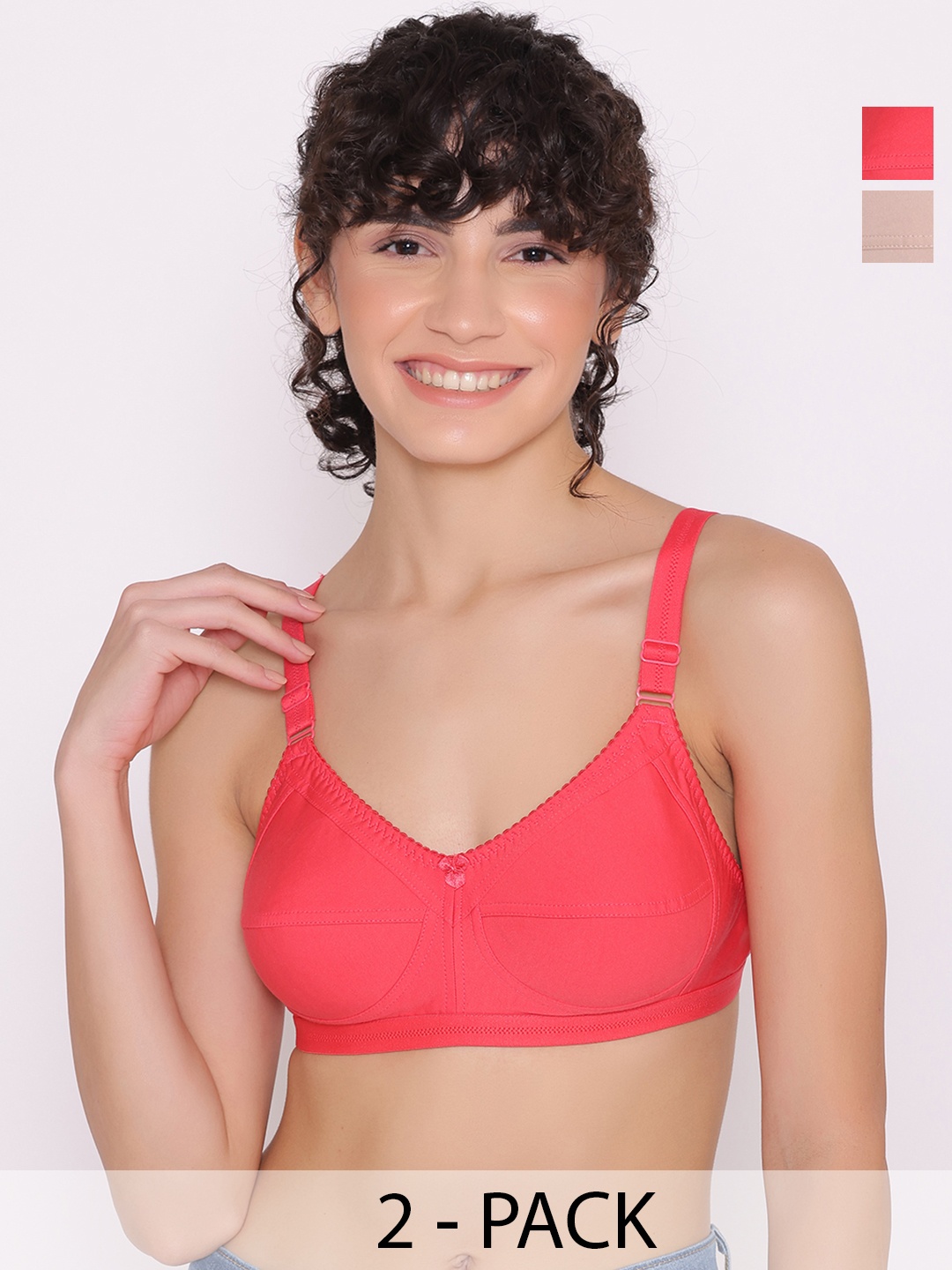 

INKURV PACK OF 2 Women Non-Wired Full Coverage Bra, Beige