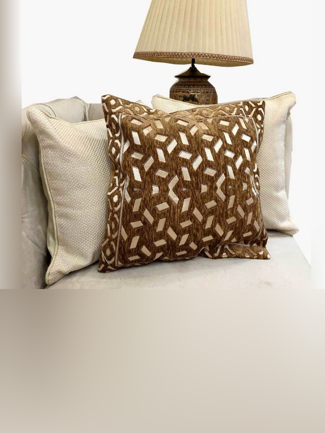 

Good Vibes Brown & Cream-Coloured 3 Pieces Embroidered Square Cushion Covers