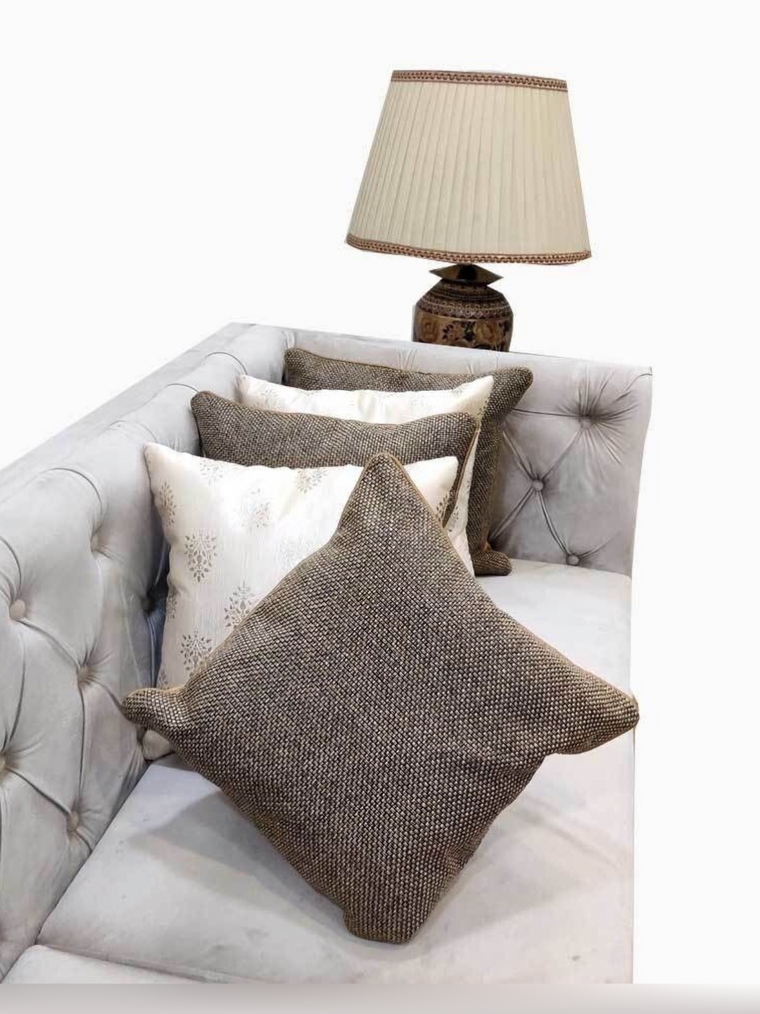

Good Vibes White & Brown 5 Pieces Ethnic Motifs Square Cushion Covers