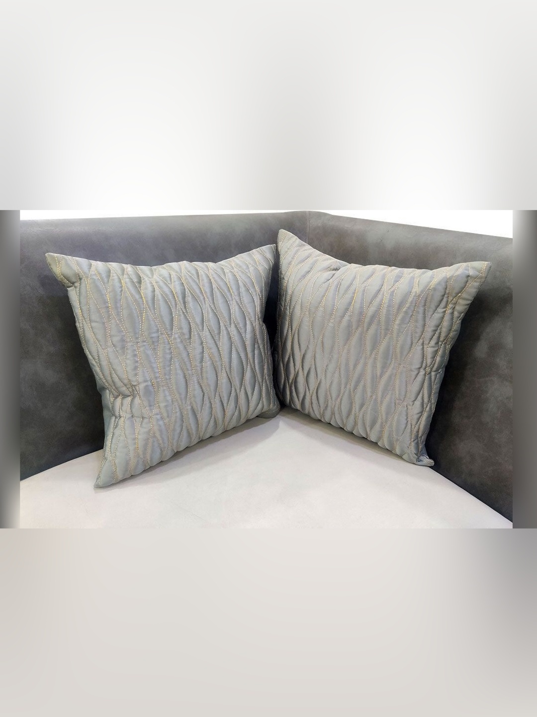 

Good Vibes Grey & Gold-Toned 2 Pieces Velvet Square Cushion Covers