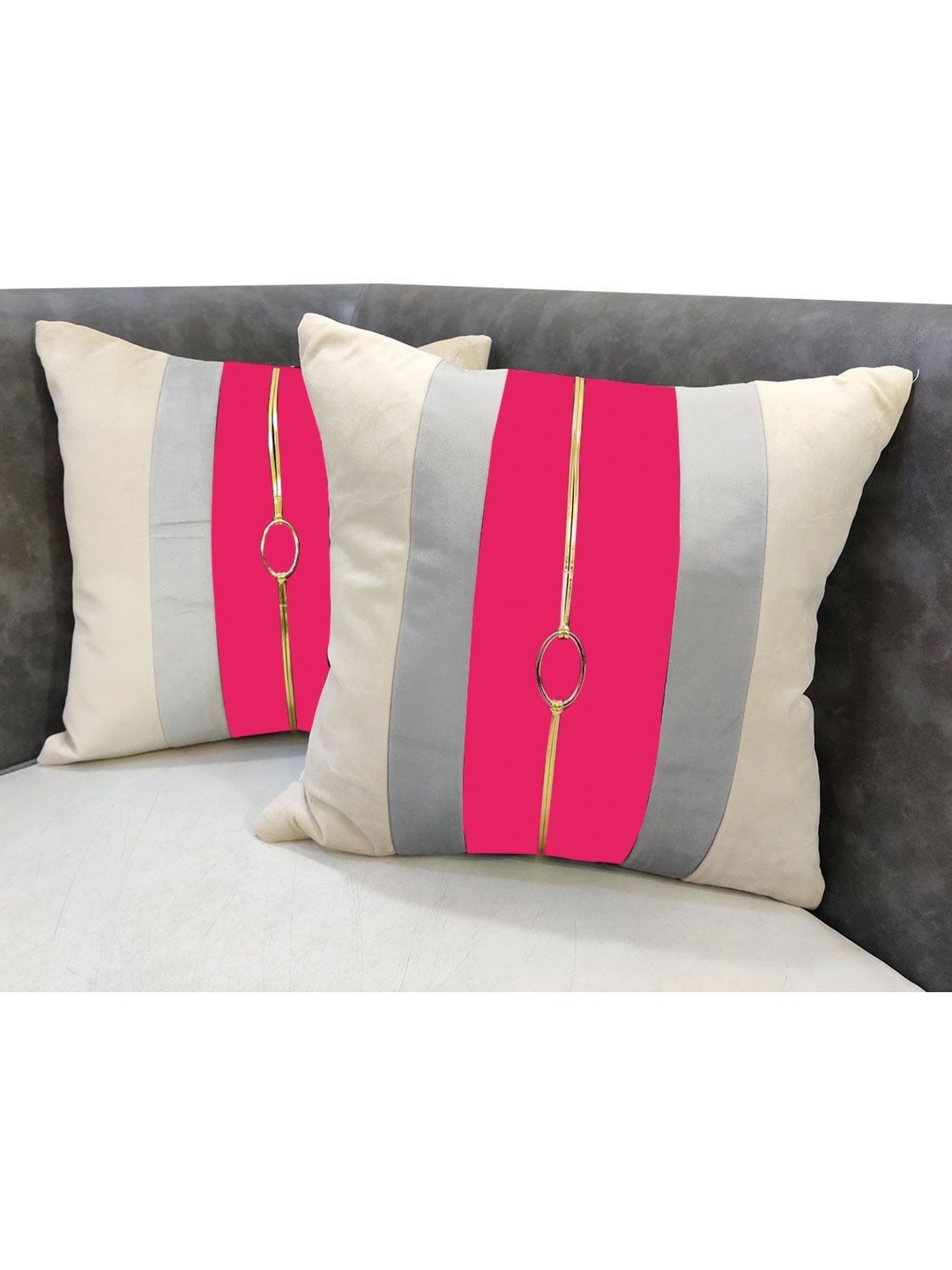 

Good Vibes Beige & Pink 2 Pieces Striped Velvet Square Cushion Covers