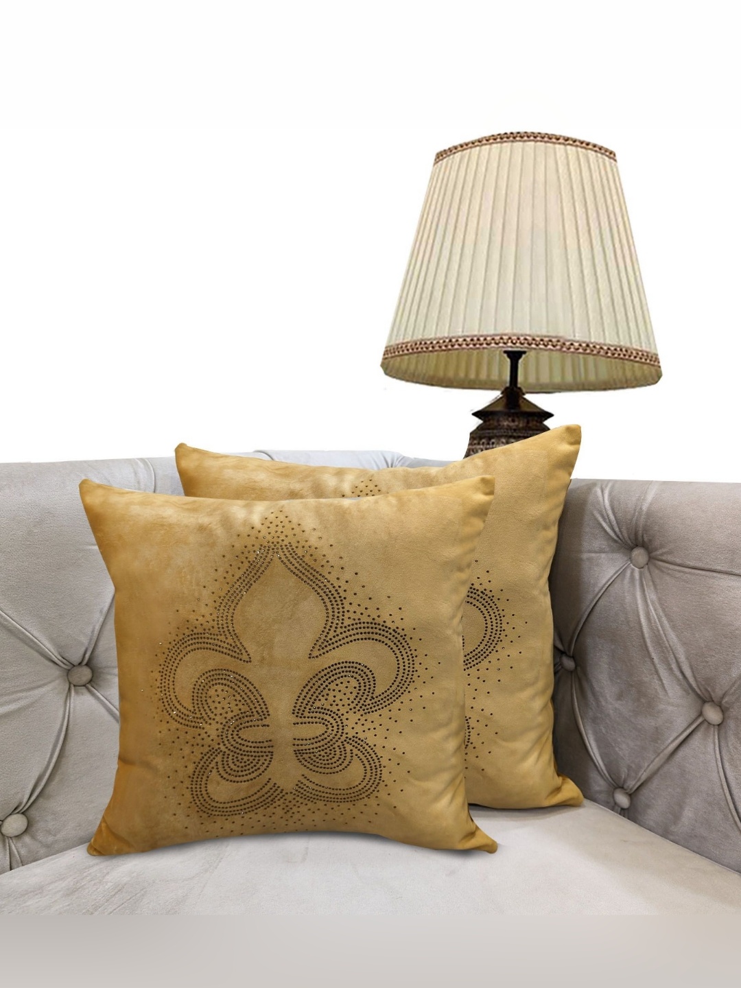 

Good Vibes Yellow 2 Pieces Embellished Velvet Square Cushion Covers