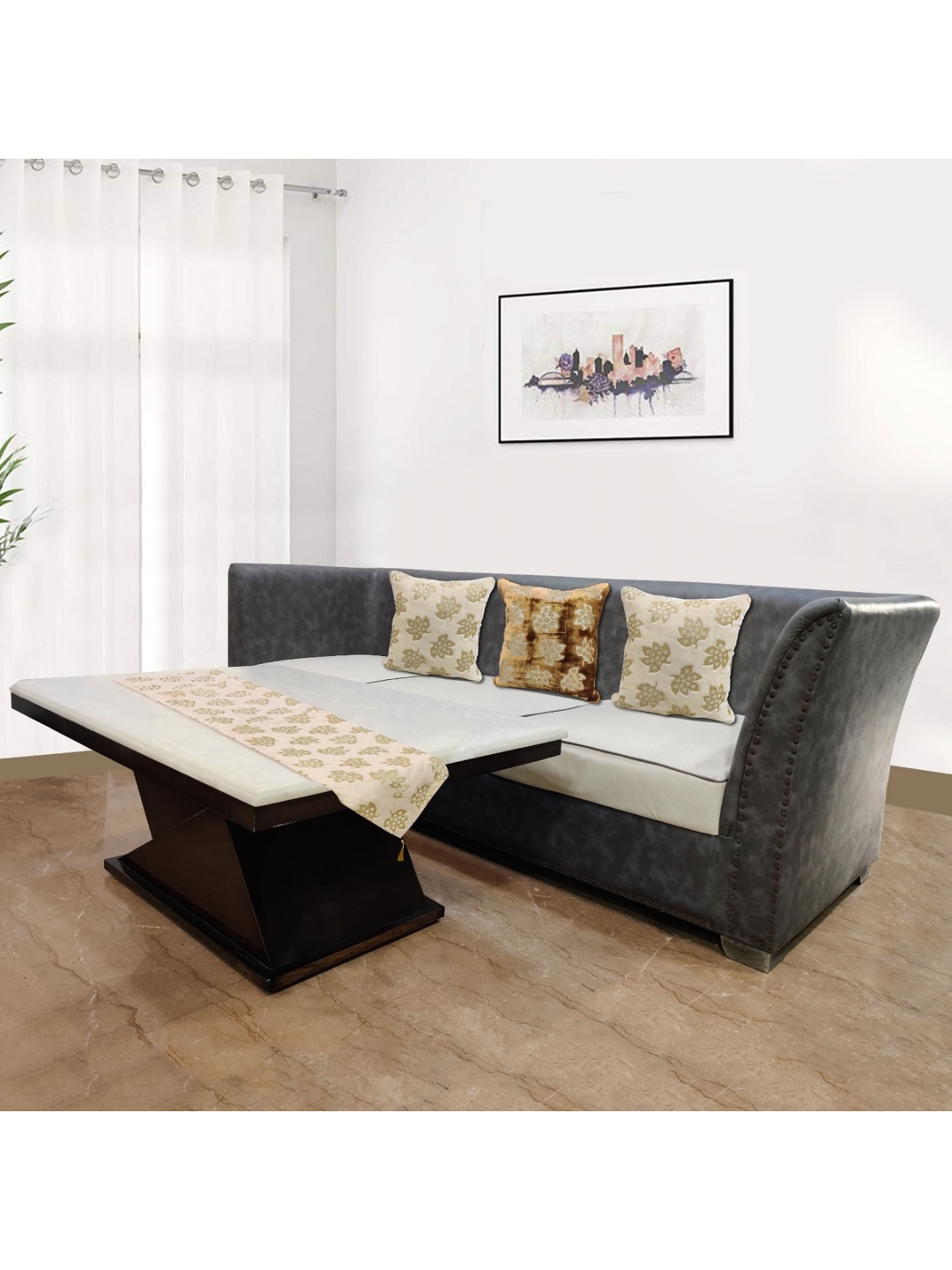 

Good Vibes Beige & Gold Toned 3 Pieces Self Design Velvet Square Cushion Covers