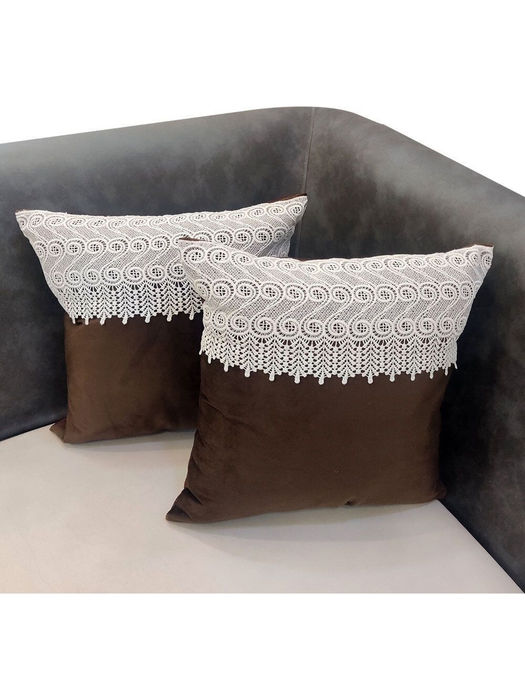 

Good Vibes Brown & White 2 Pieces Self Design Velvet Square Cushion Covers