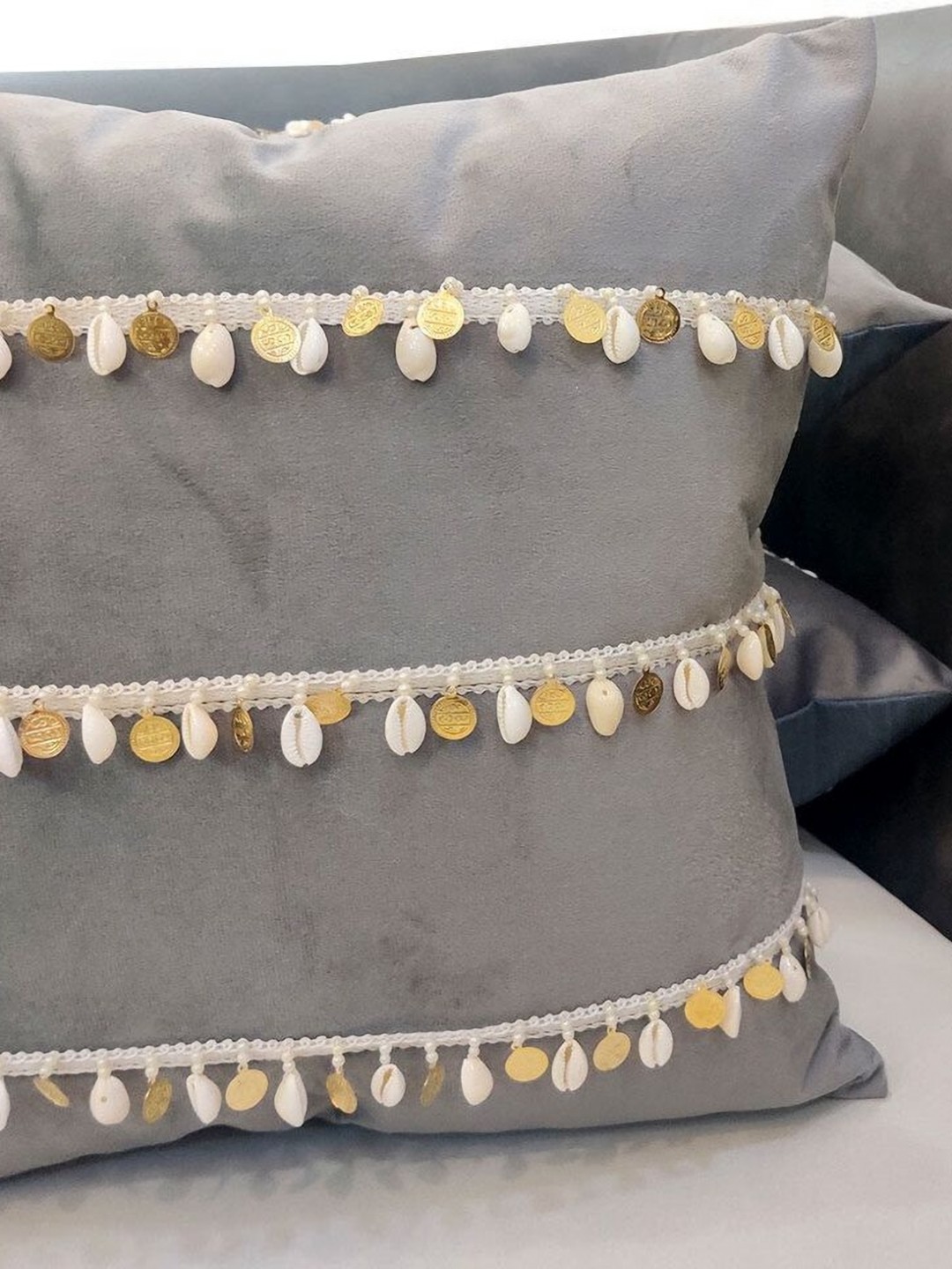 

Good Vibes Grey & Beige Embroidered Velvet Square Cushion Cover