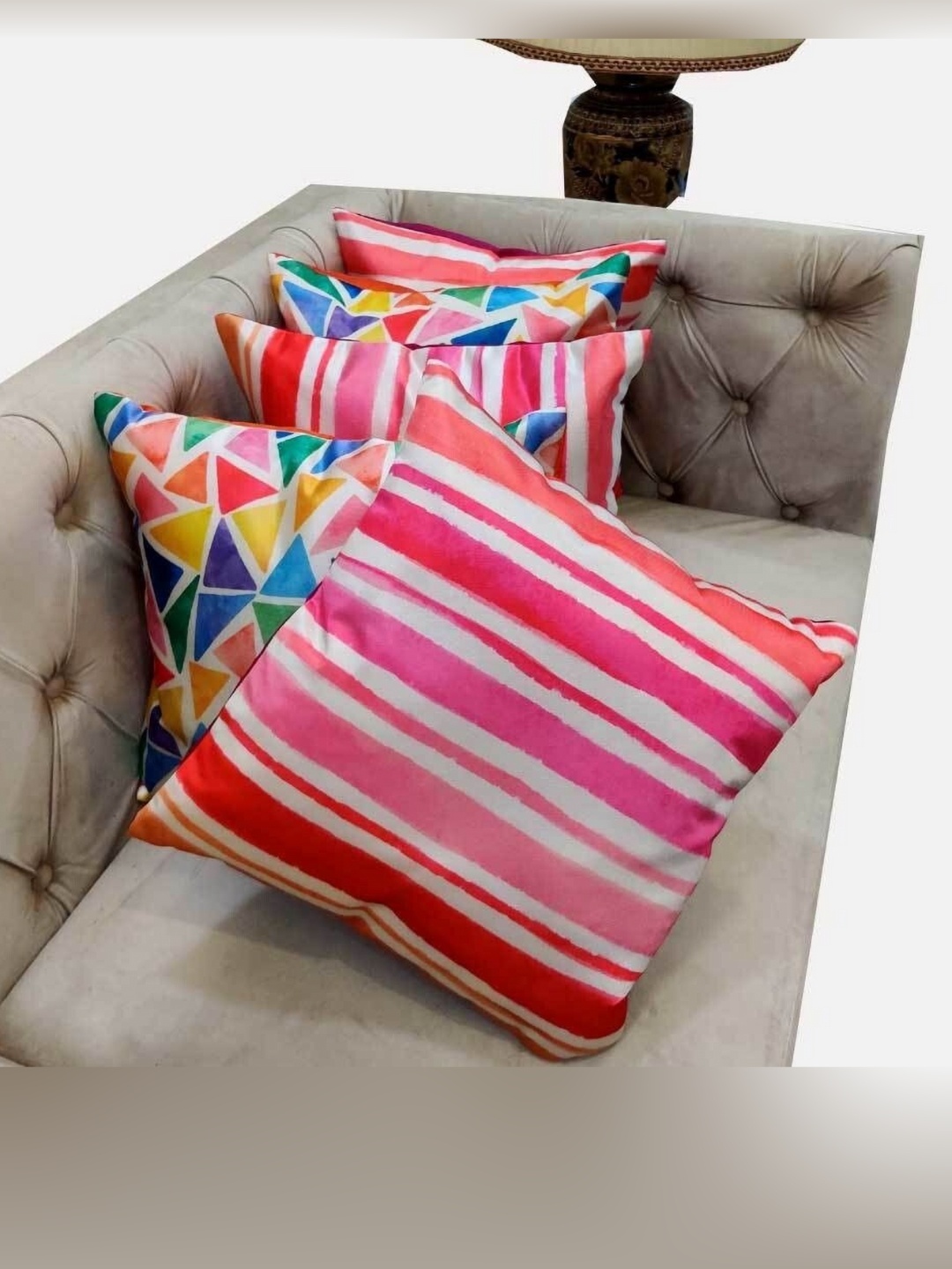 

Good Vibes Pink & Off White 5 Pieces Geometric Square Cushion Covers