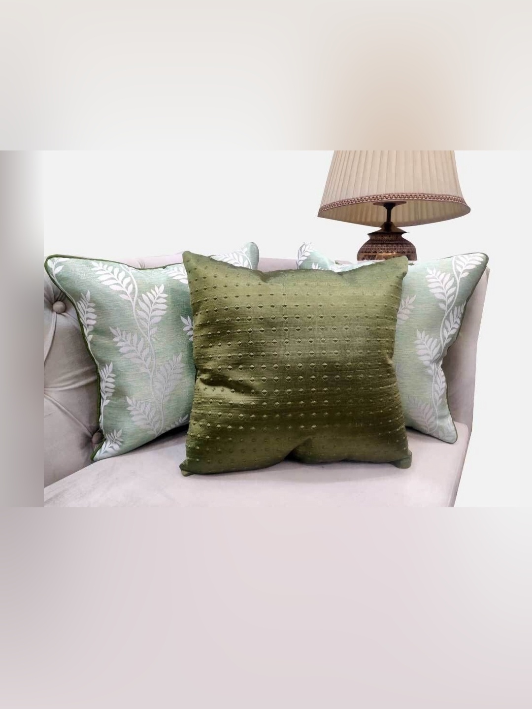 

Good Vibes Lime Green & Green 3 Pieces Self Design Square Cushion Covers