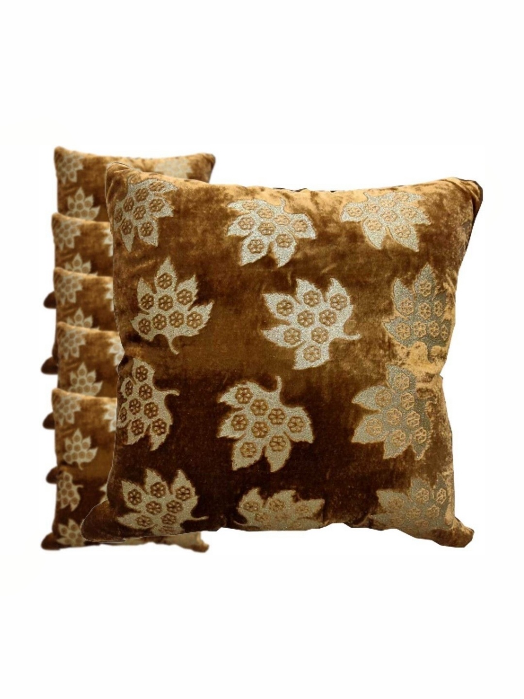 

Good Vibes Brown & Cream-Coloured 6 Pieces Embroidered Velvet Square Cushion Covers
