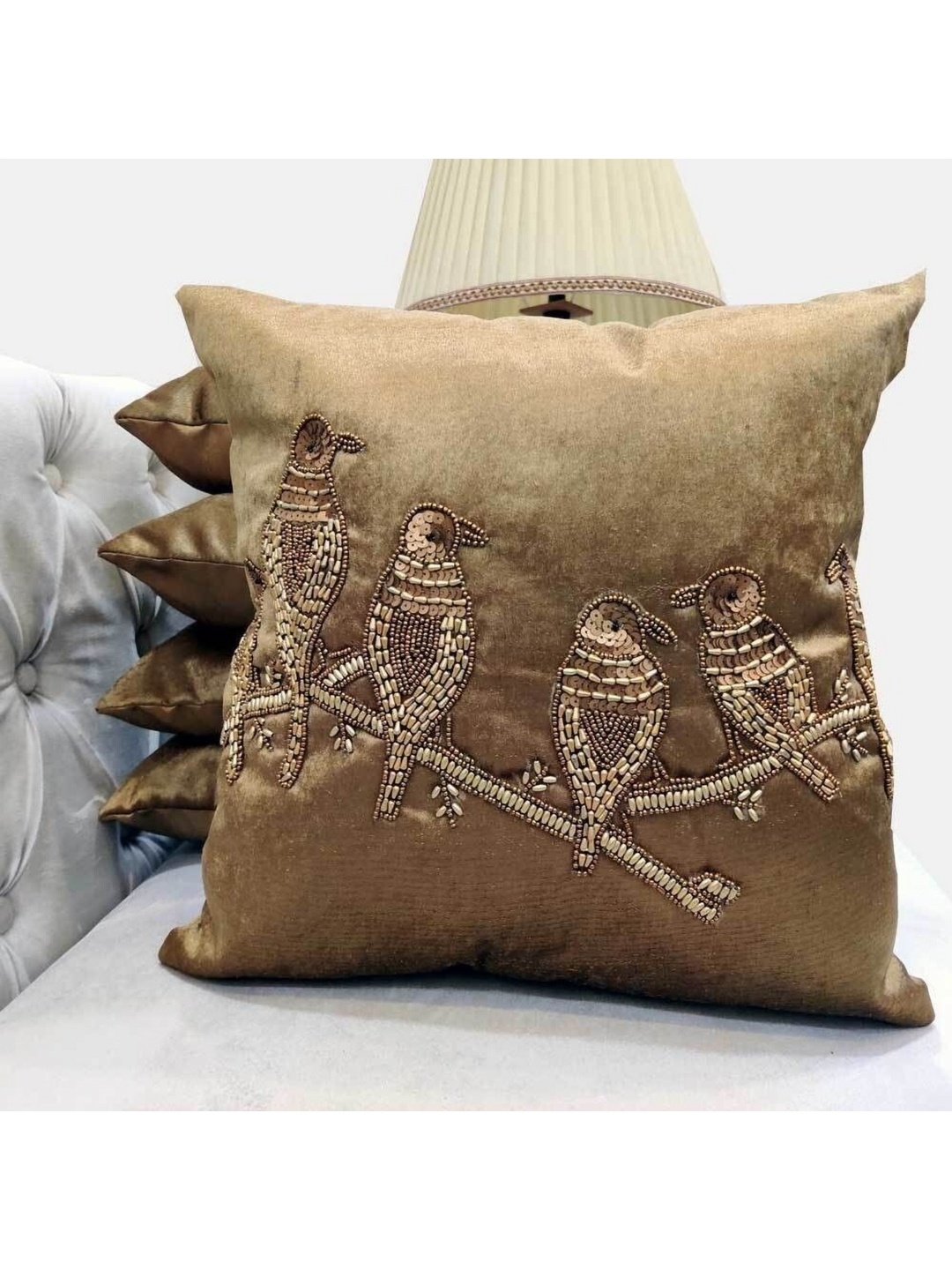 

Good Vibes Brown 5 Pieces Ethnic Motifs Embroidered Square Cushion Covers