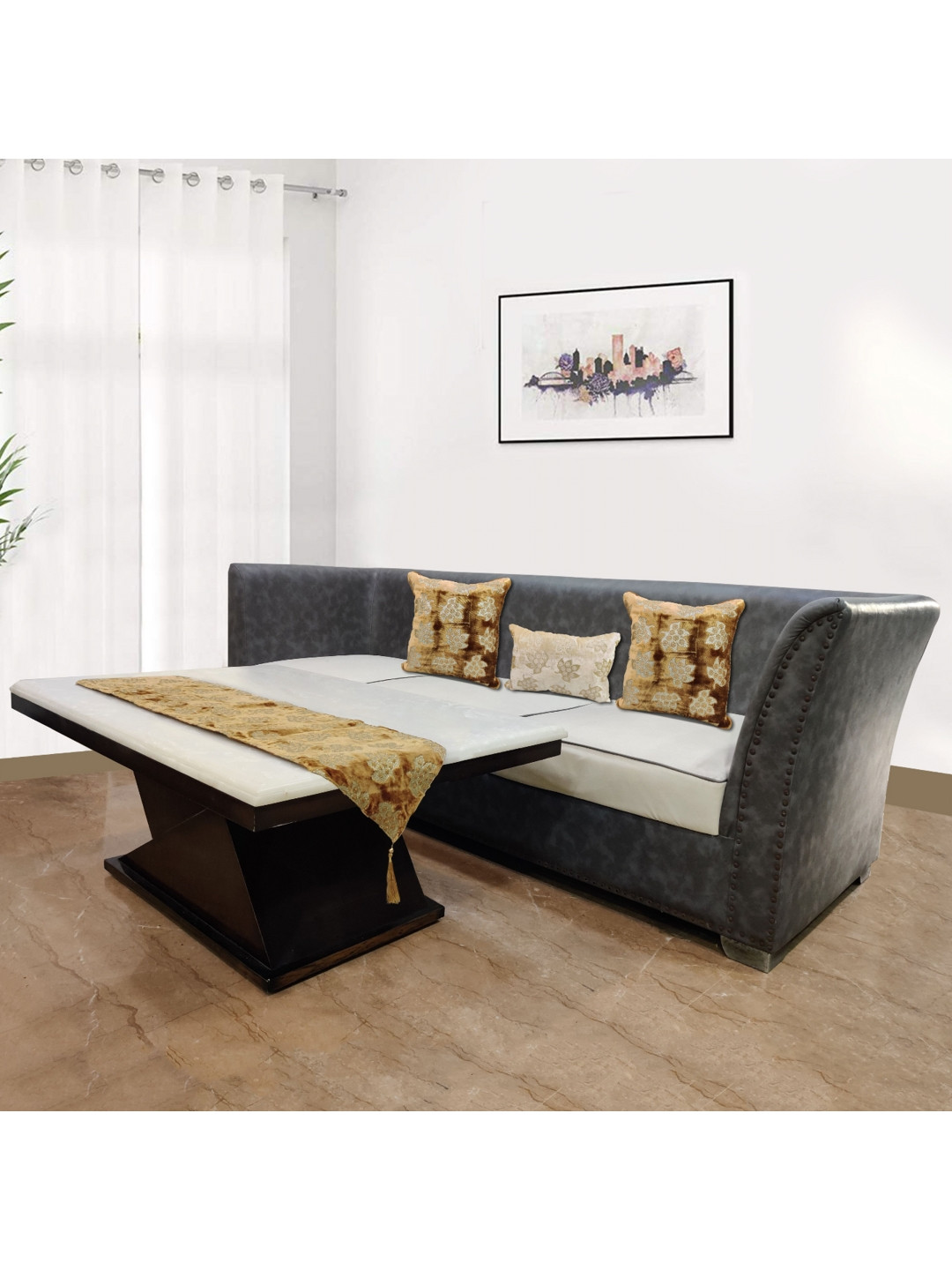 

Good Vibes Brown 3 Pieces Floral Velvet Square Cushion Covers