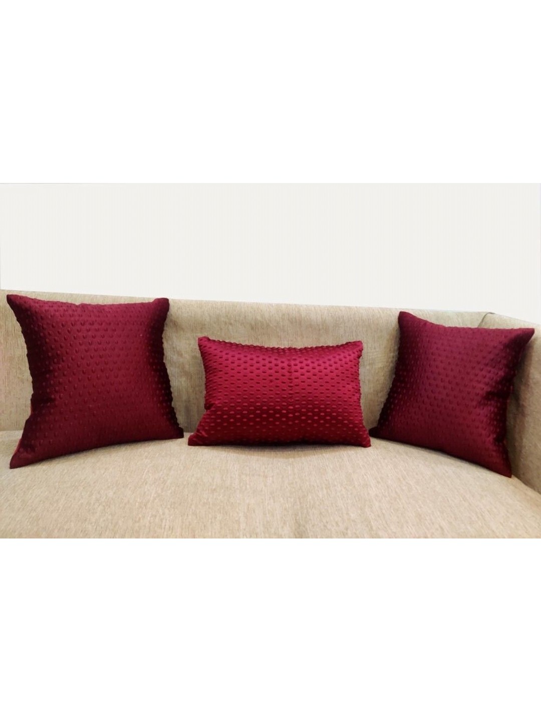 

Good Vibes Maroon 3 Pieces Self Design Square Cushion Covers