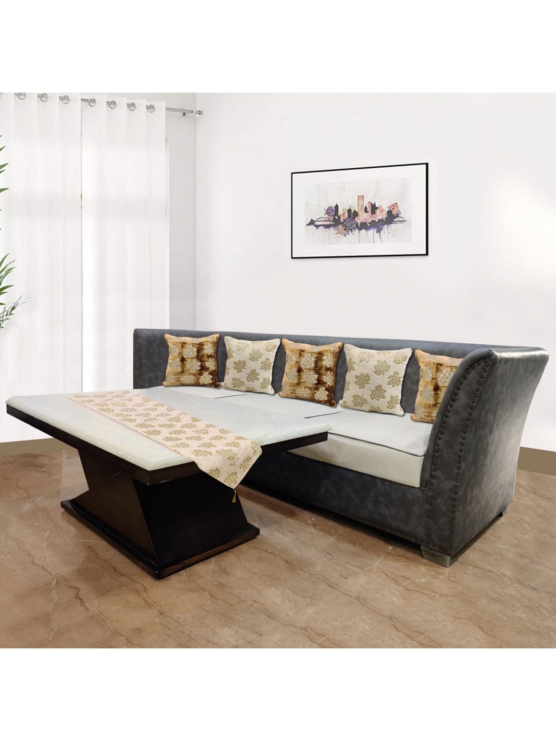 

Good Vibes Beige & Cream-Coloured 5 Pieces Floral Velvet Square Cushion Covers