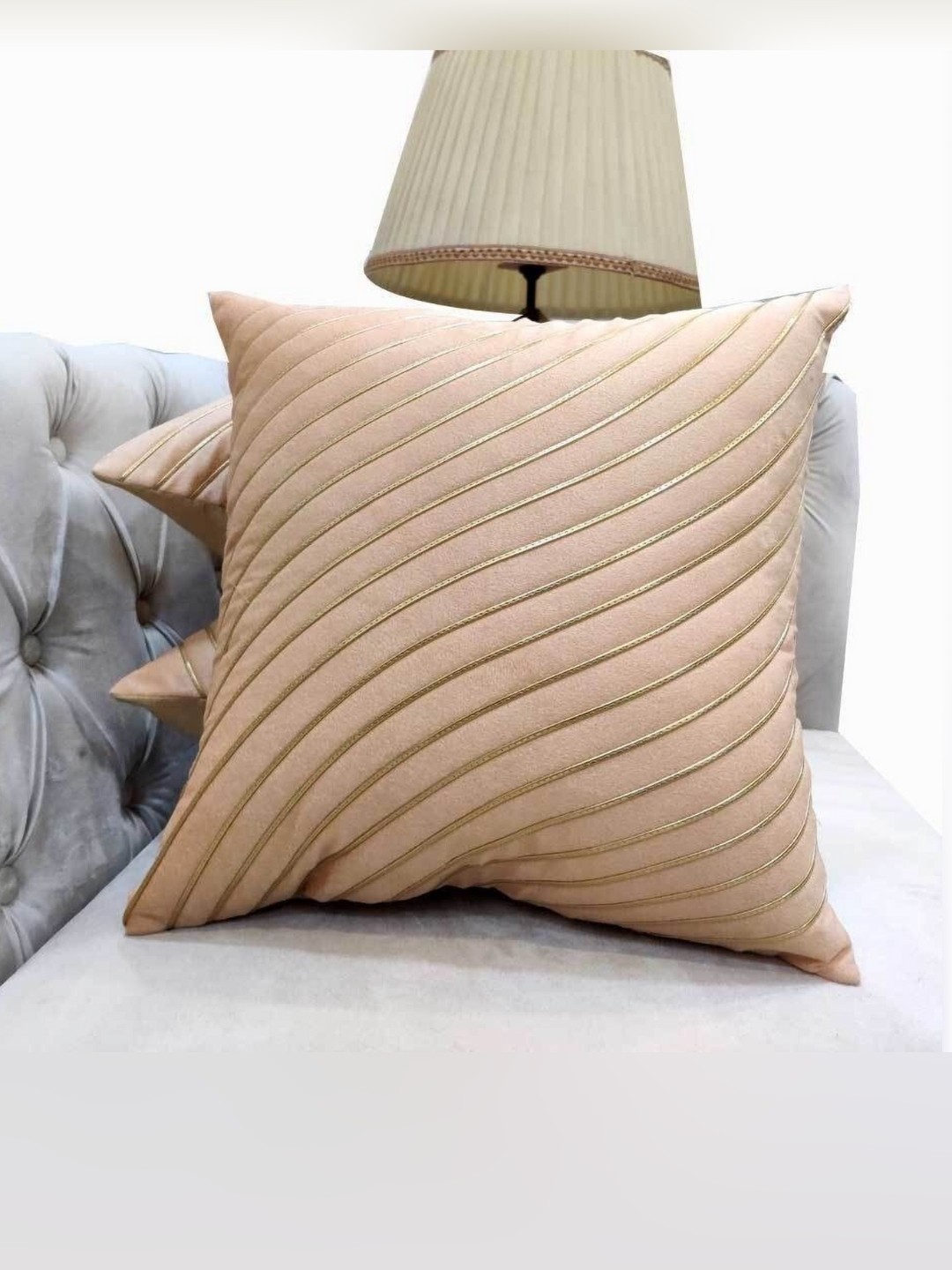 

Good Vibes Beige & Gold-Toned 3 Pieces Striped Square Cushion Covers