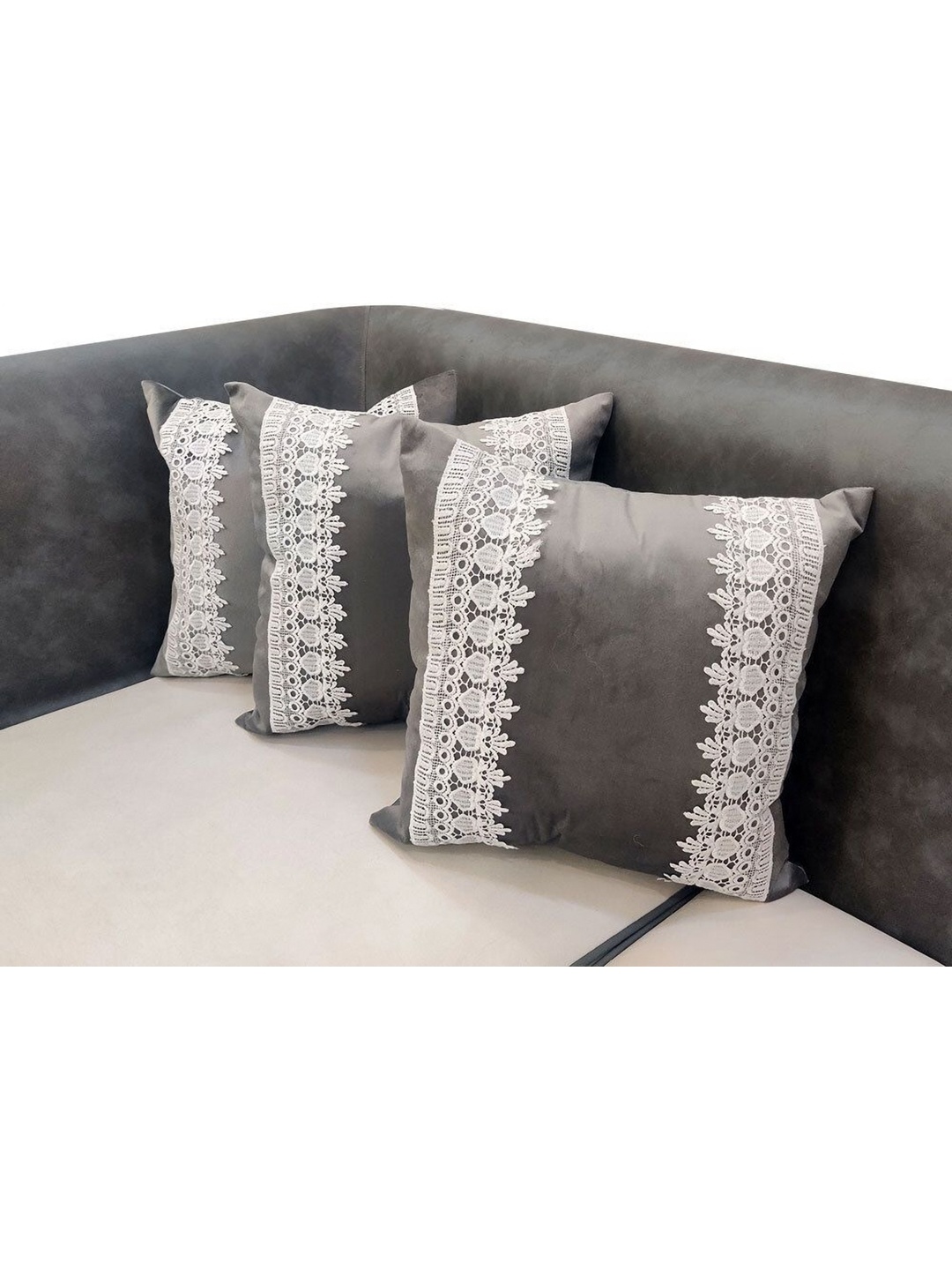 

Good Vibes Grey & White 3 Pieces Embroidered Velvet Square Cushion Covers