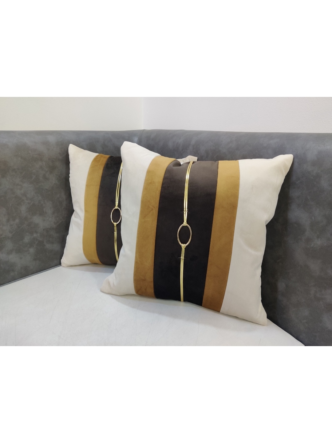 

Good Vibes White & Brown 2 Pieces Striped Velvet Square Cushion Covers