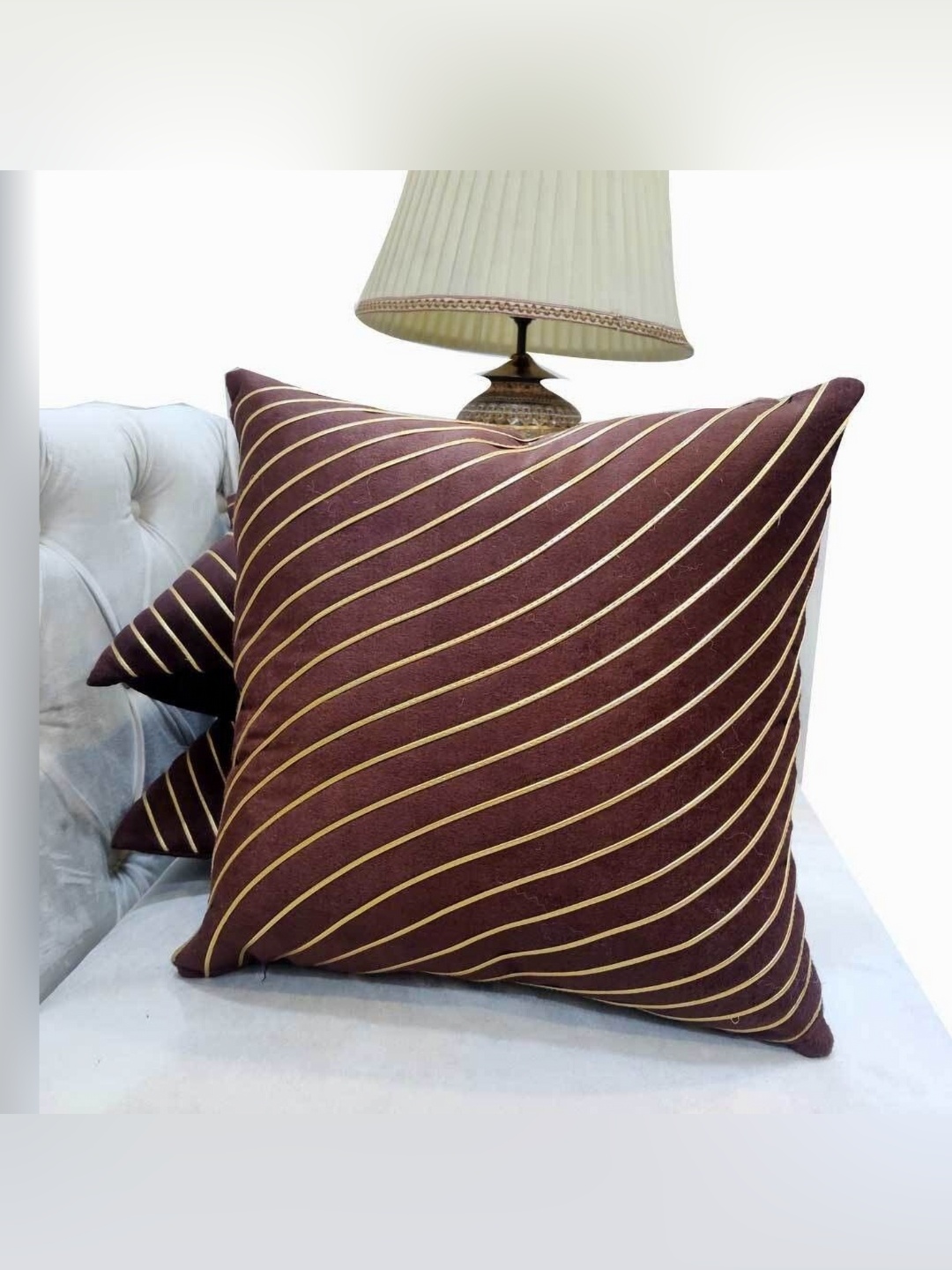 

Good Vibes Maroon & Beige 3 Pieces Striped Square Cushion Covers