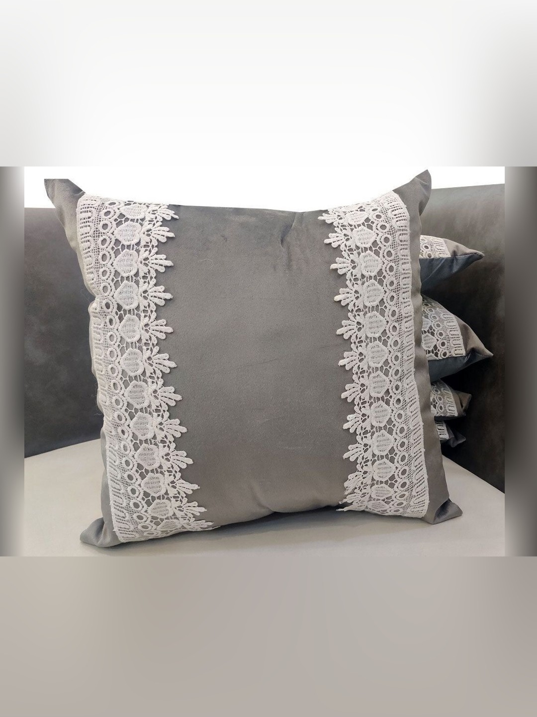 

Good Vibes Grey & White 5 Pieces Embellished Velvet Square Cushion Covers