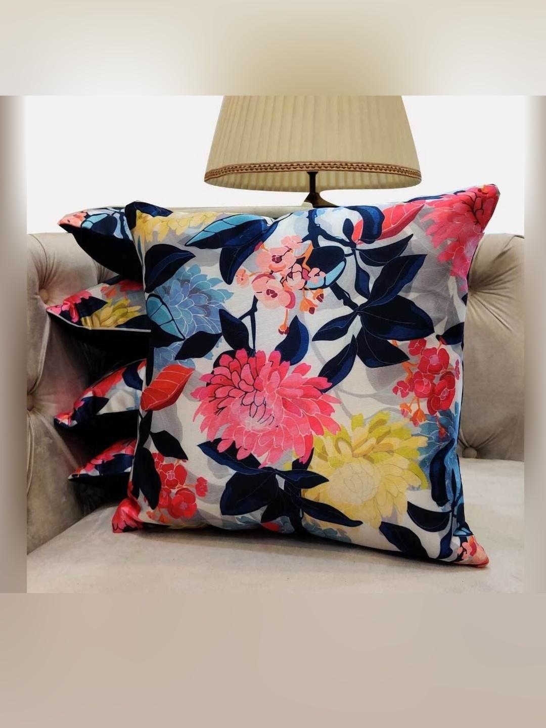 

Good Vibes White & Pink 5 Pieces Floral Square Cushion Covers