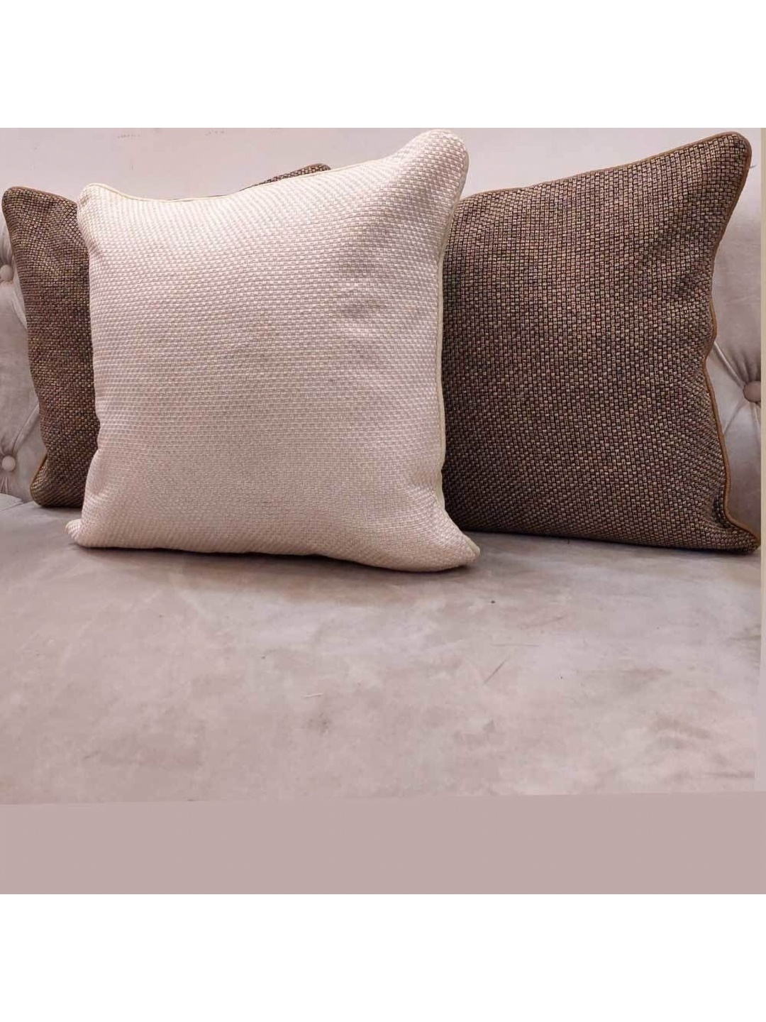 

Good Vibes Brown & Off White 3 Pieces Silk Square Cushion Covers