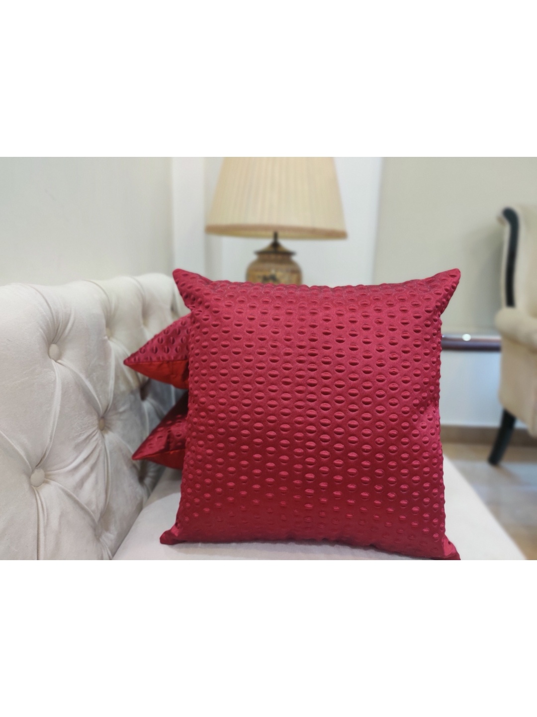 

Good Vibes Maroon 3 Pieces Self Design Square Cushion Covers