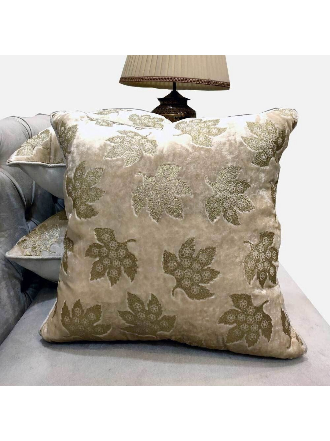 

Good Vibes Gold-Toned & Cream-Coloured 3 Pieces Velvet Square Cushion Covers