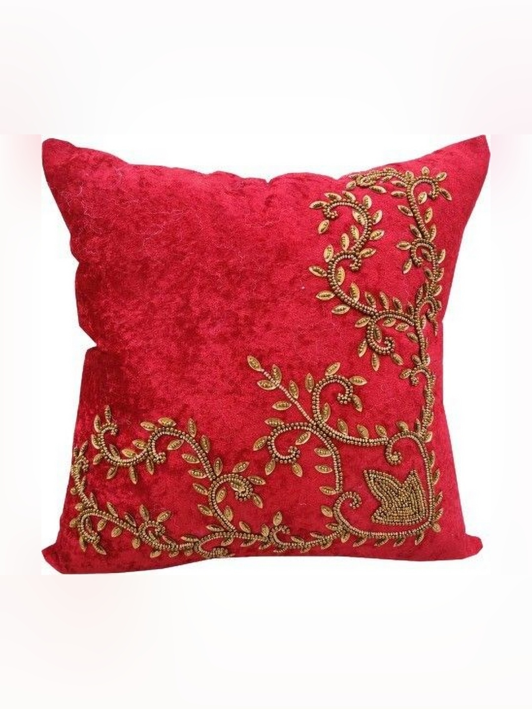 

Good Vibes Maroon & Gold-Toned 2 Pieces Embellished Velvet Square Cushion Covers