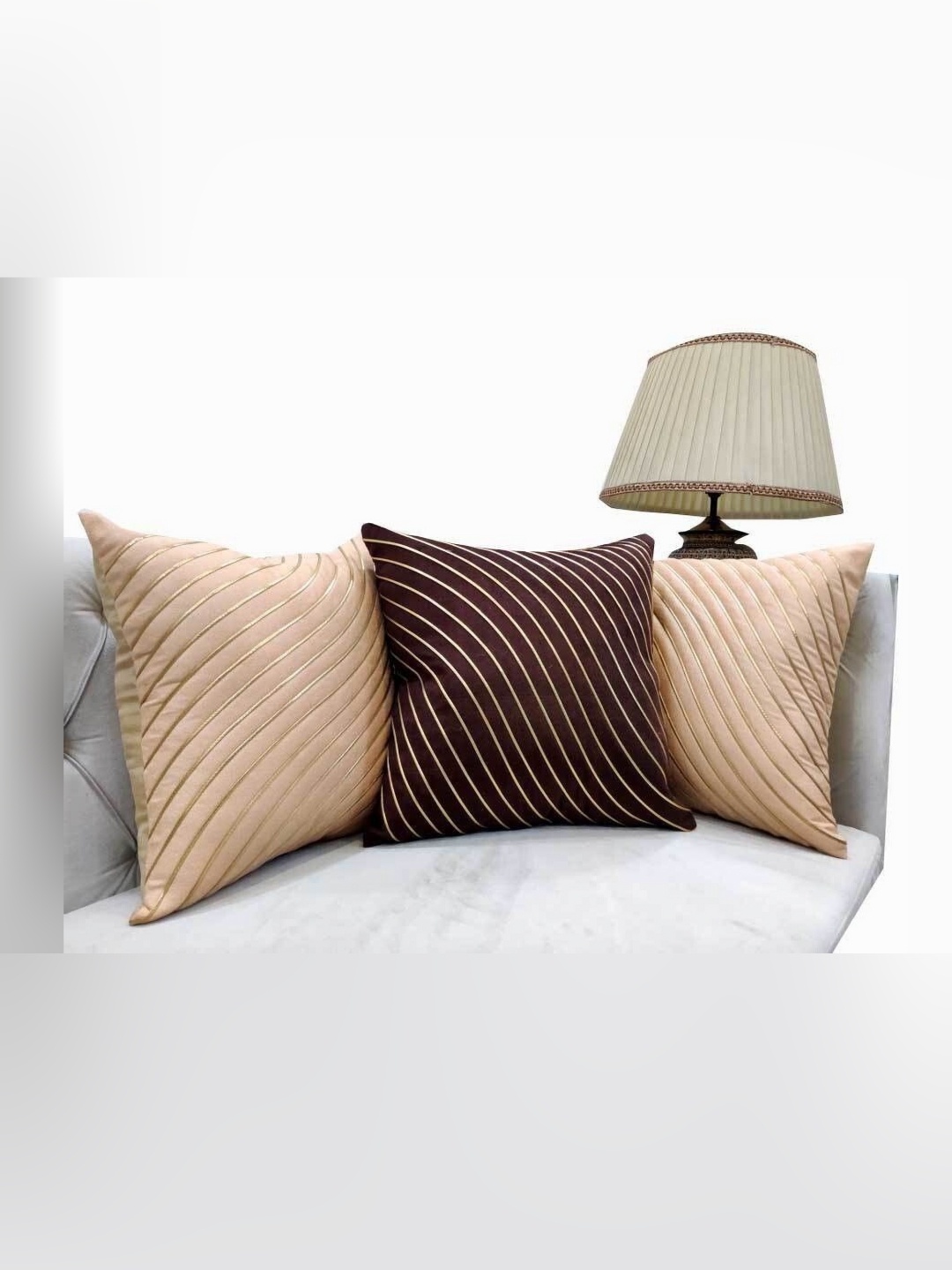 

Good Vibes Beige & Maroon 3 Pieces Striped Square Cushion Covers