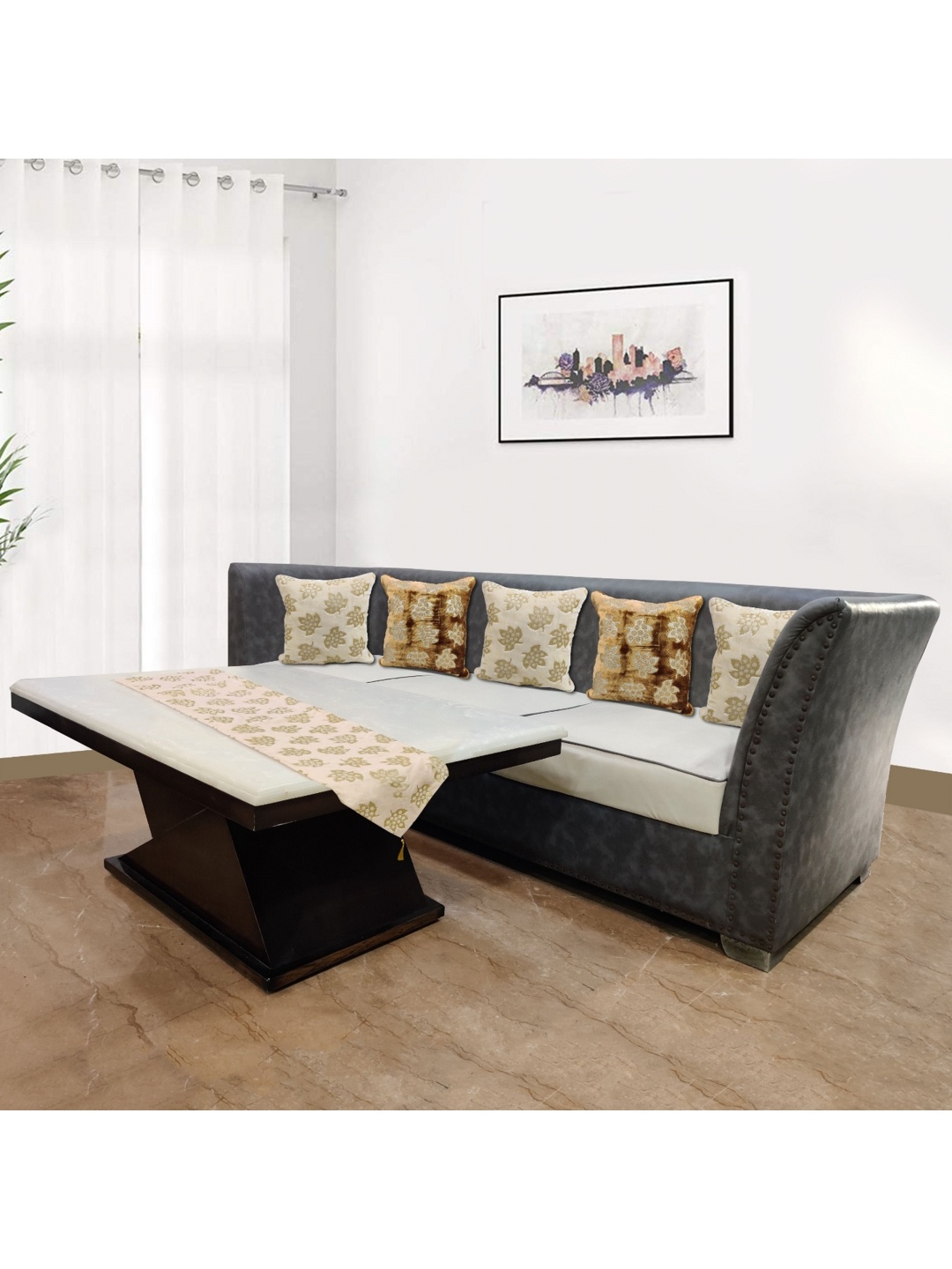 

Good Vibes Beige & Cream-Coloured 5 Pieces Velvet Square Cushion Covers