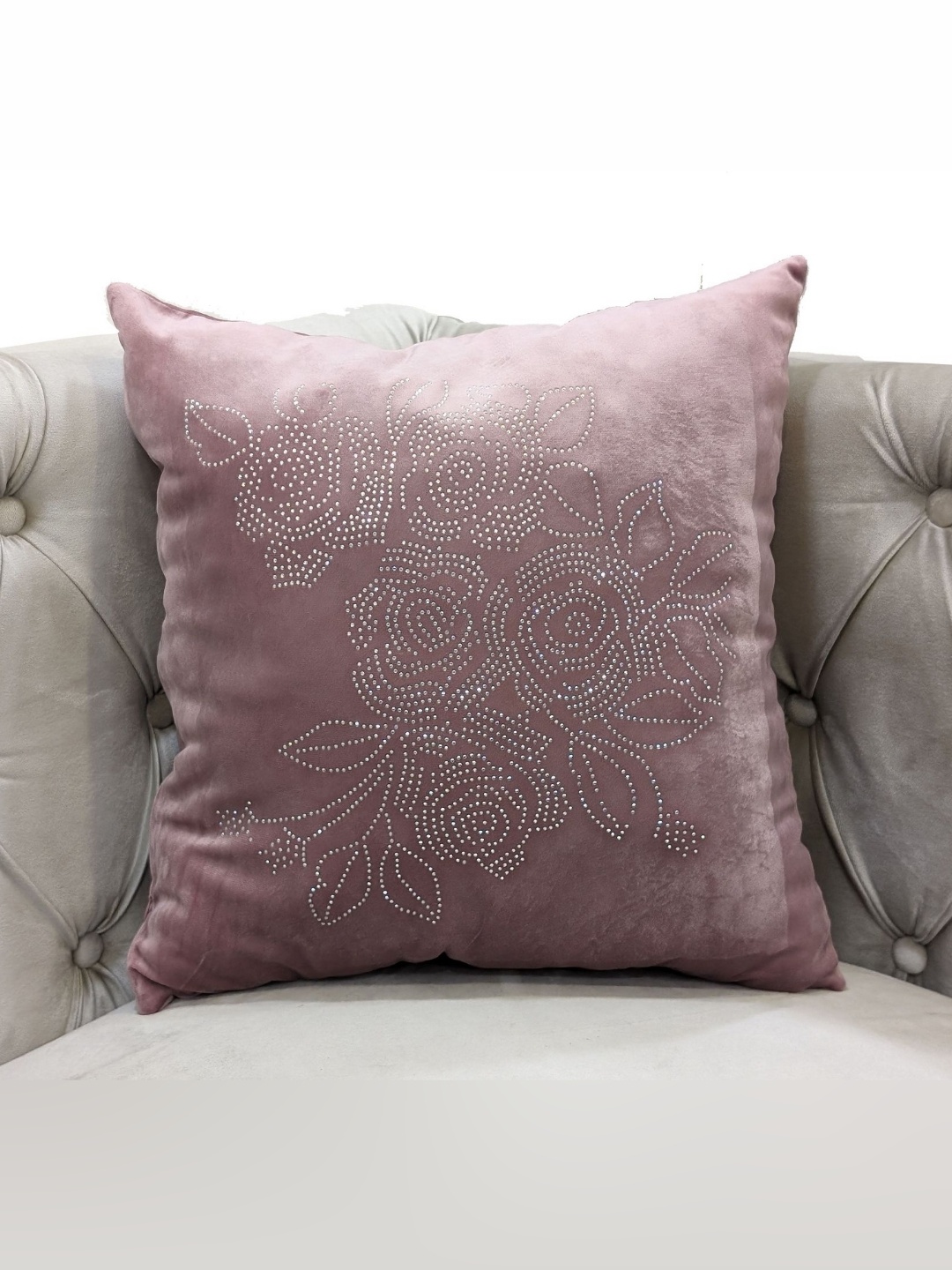 

Good Vibes Pink Embellished Velvet Square Cushion Covers