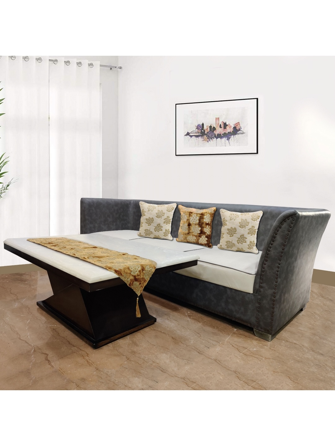 

Good Vibes Beige & Brown 3 Pieces Embroidered Velvet Square Cushion Covers
