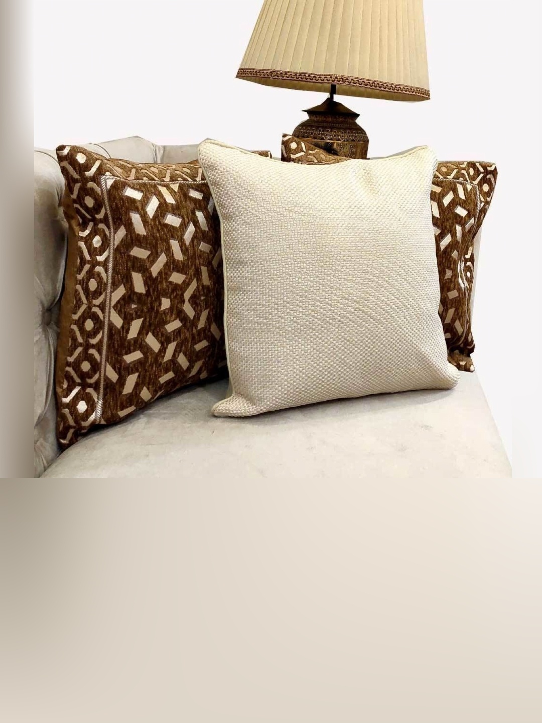 

Good Vibes White & Brown Set of 3 Embroidered Square Cushion Covers