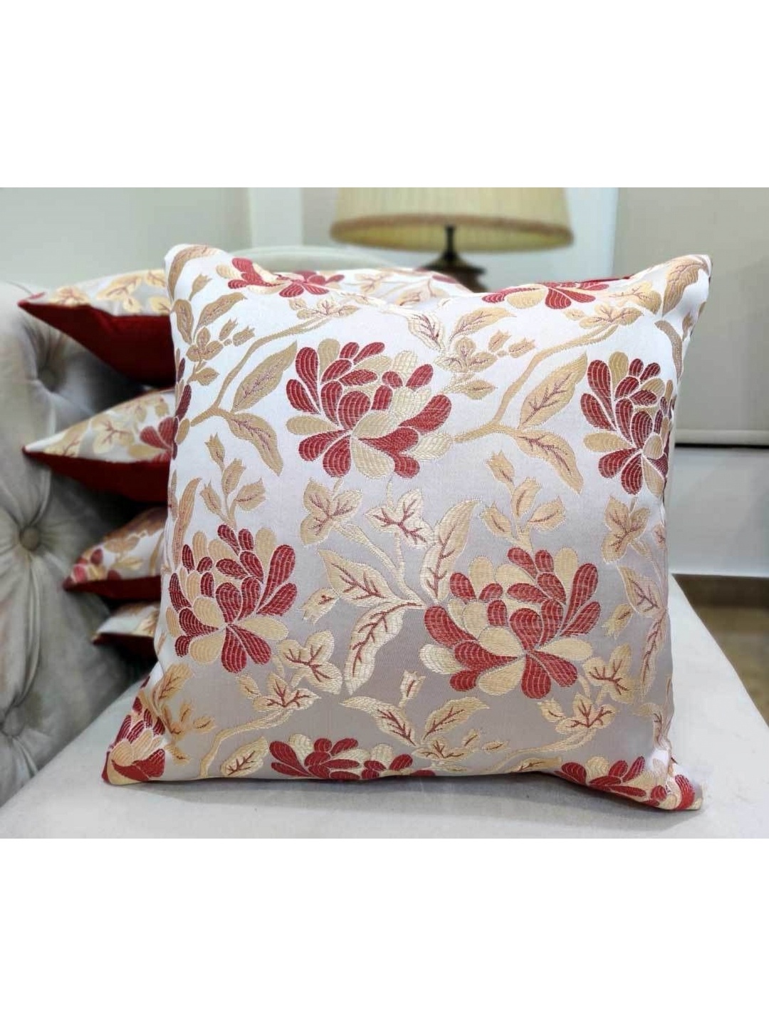 

Good Vibes Maroon & Beige 5 Pieces Floral Square Cushion Covers