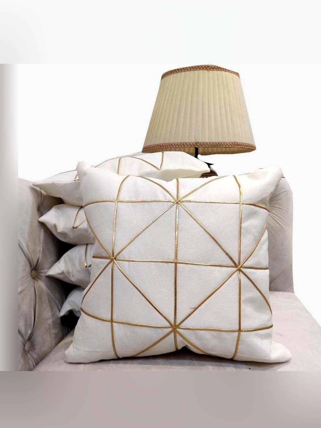 

Good Vibes White & Gold-Toned Set of 5 Embroidered Square Cushion Covers