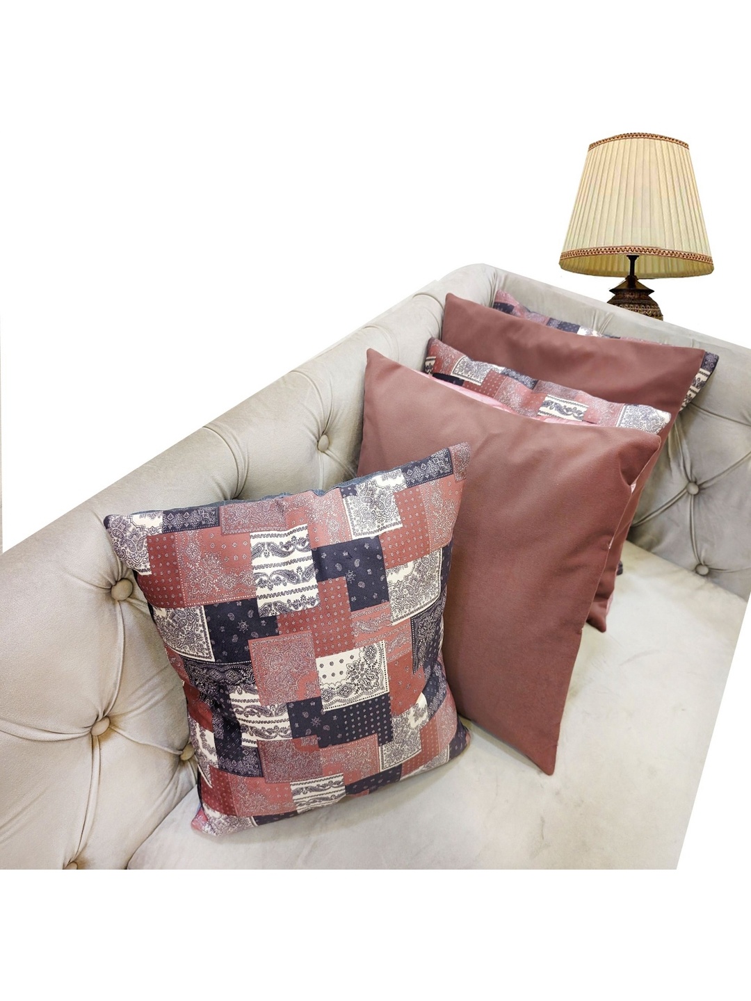 

Good Vibes Pink & Navy Blue Set of 5 Ethnic Motifs Velvet Square Cushion Covers