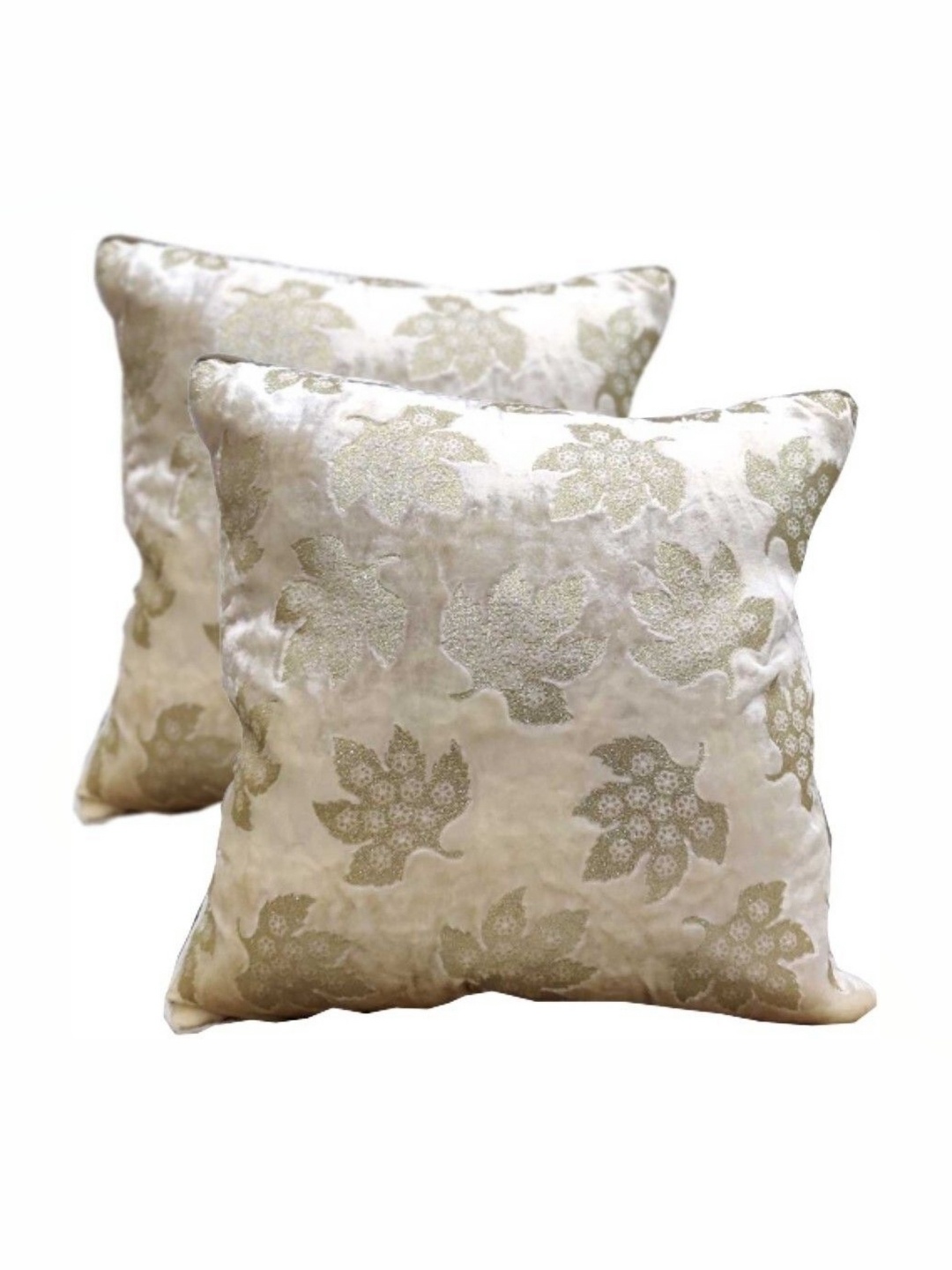 

Good Vibes Gold-Toned & Off White Set of 2 Floral Velvet Square Cushion Covers