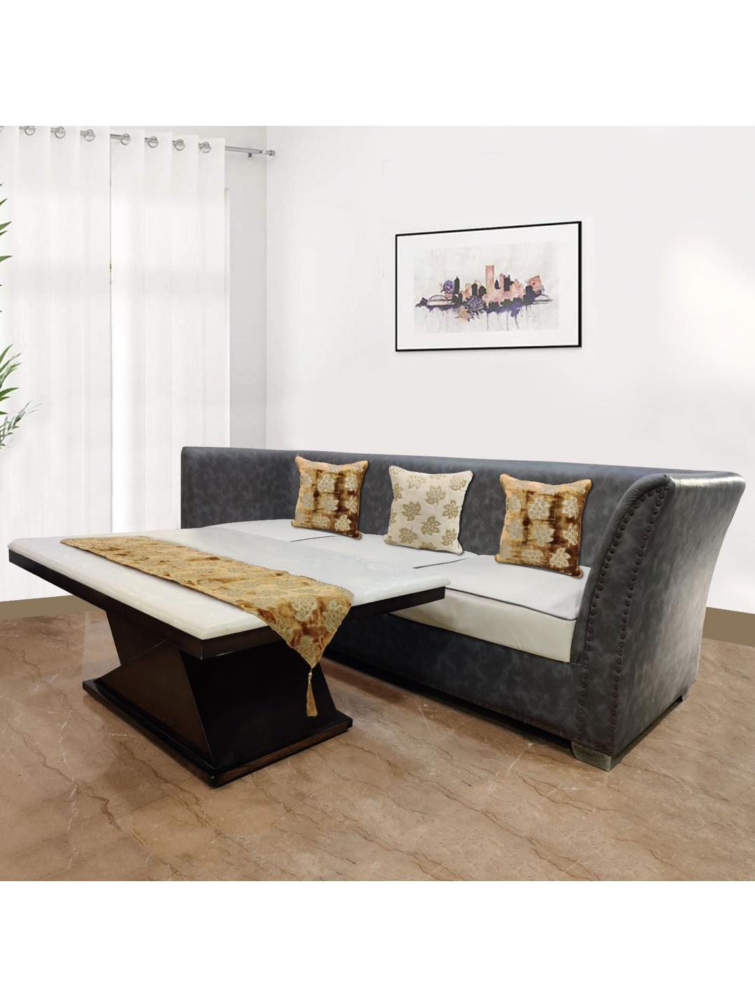 

Good Vibes Brown & Beige 3 Pieces Floral Velvet Square Cushion Covers