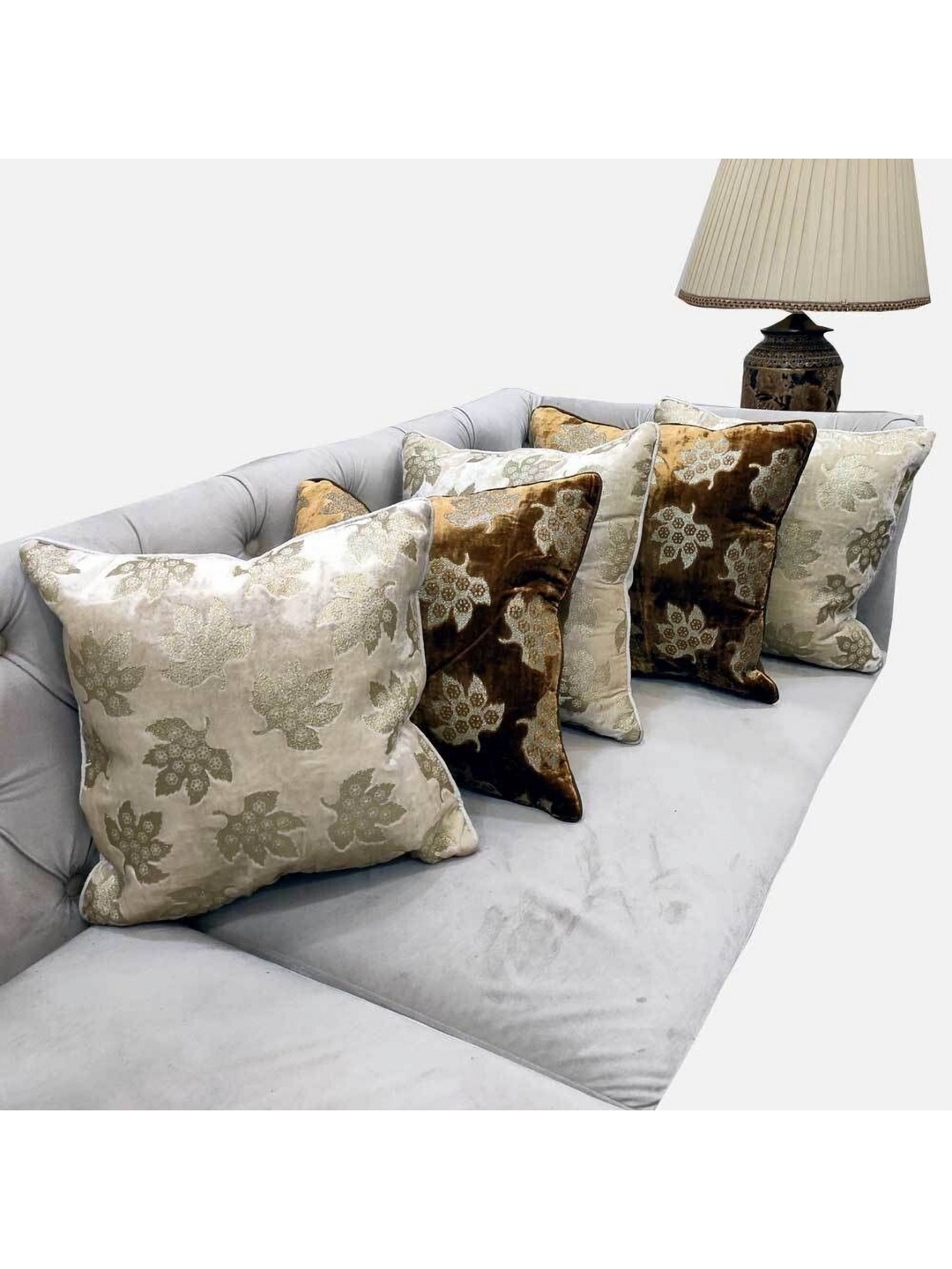 

Good Vibes Silver-Toned & Brown 5 Pieces Floral Velvet Square Cushion Covers