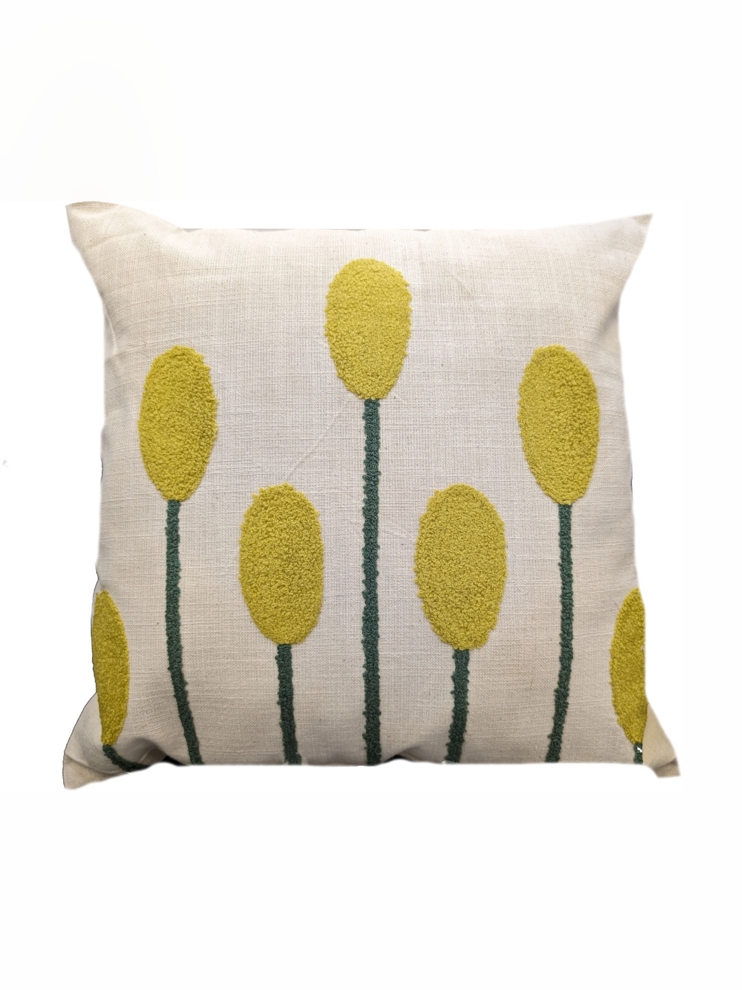 

Good Vibes Cream-Coloured & Yellow Embroidered Cotton Square Cushion Covers