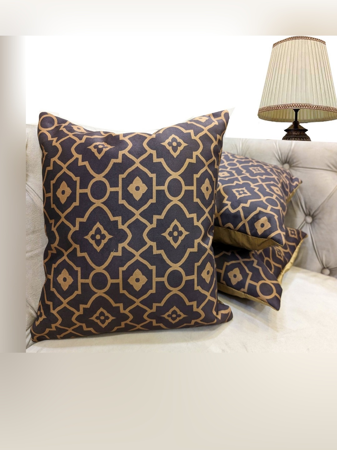 

Good Vibes Brown & Beige 3 Pieces Geometric Velvet Square Cushion Covers