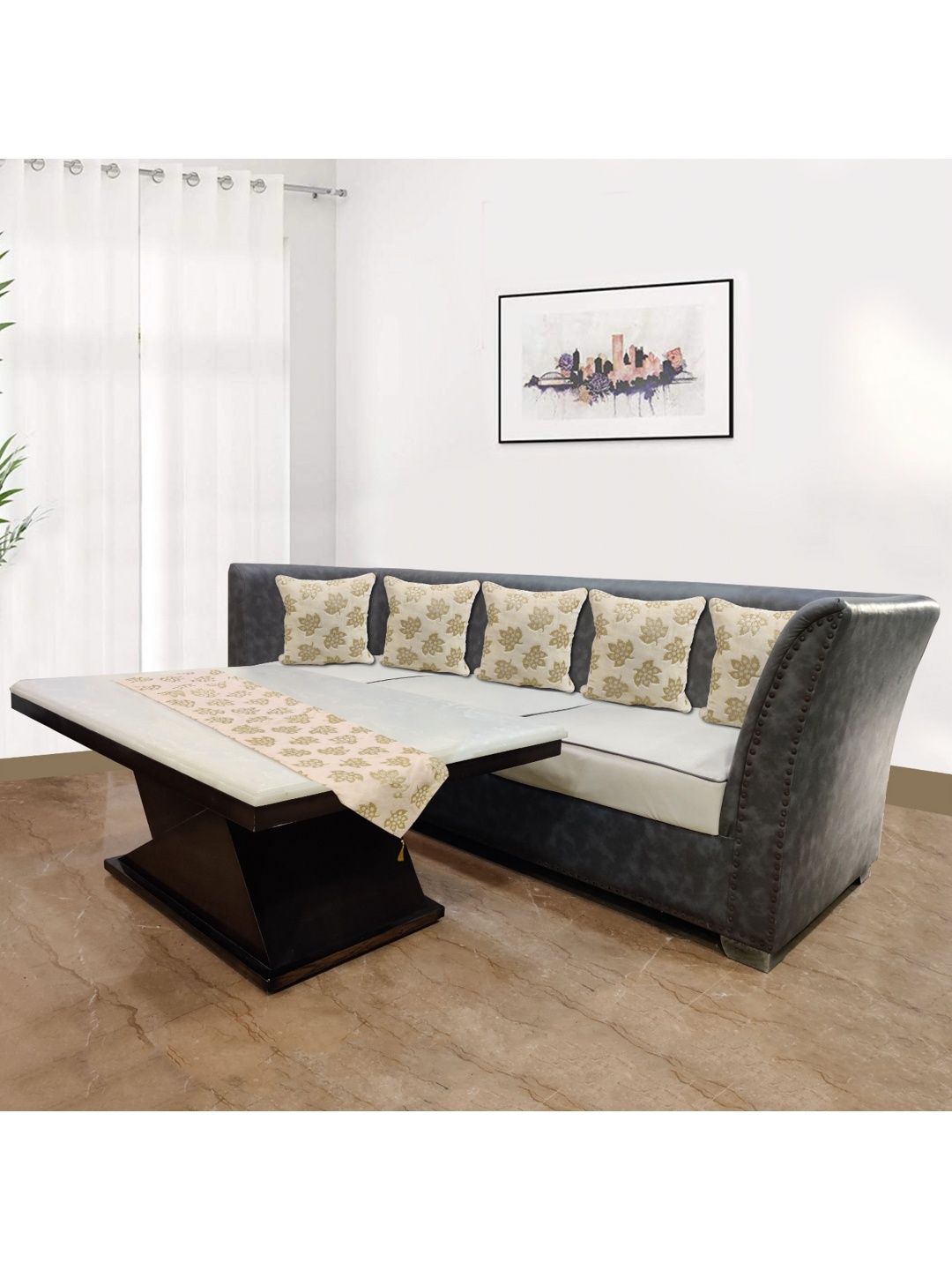 

Good Vibes Beige & Cream-Coloured 5 Pieces Velvet Square Cushion Covers