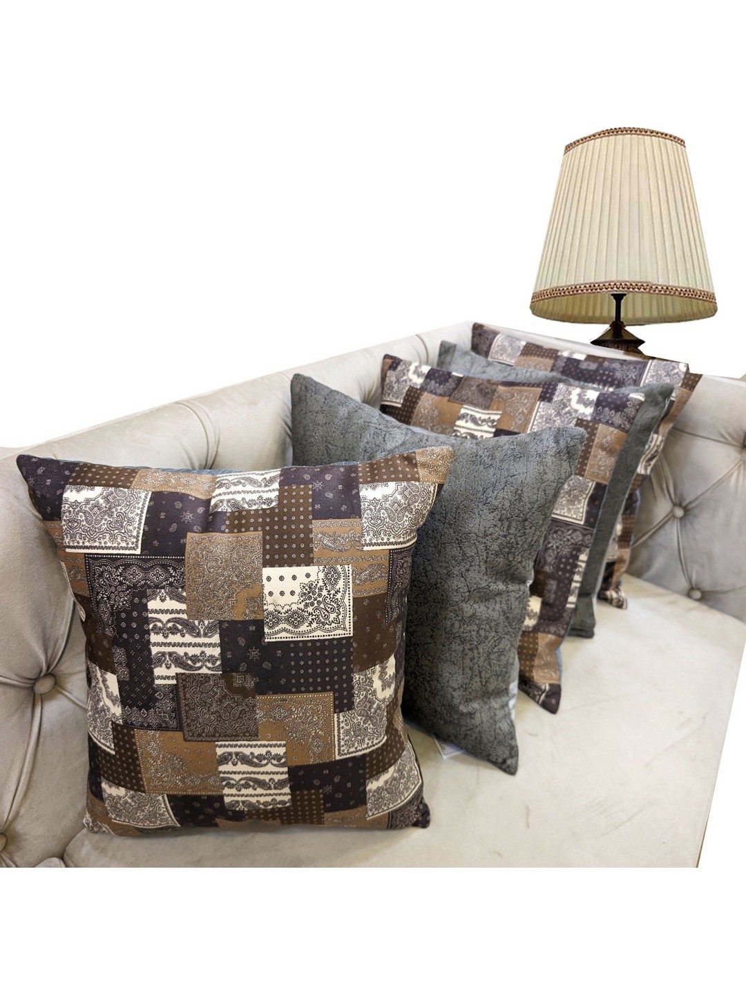 

Good Vibes Brown & Beige 5 Pieces Ethnic Motifs Velvet Square Cushion Covers