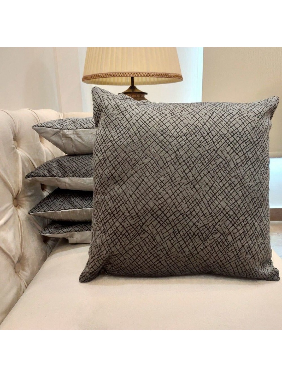 

Good Vibes Grey & Cream Coloured 5 Pieces Abstract Square Cushion Covers