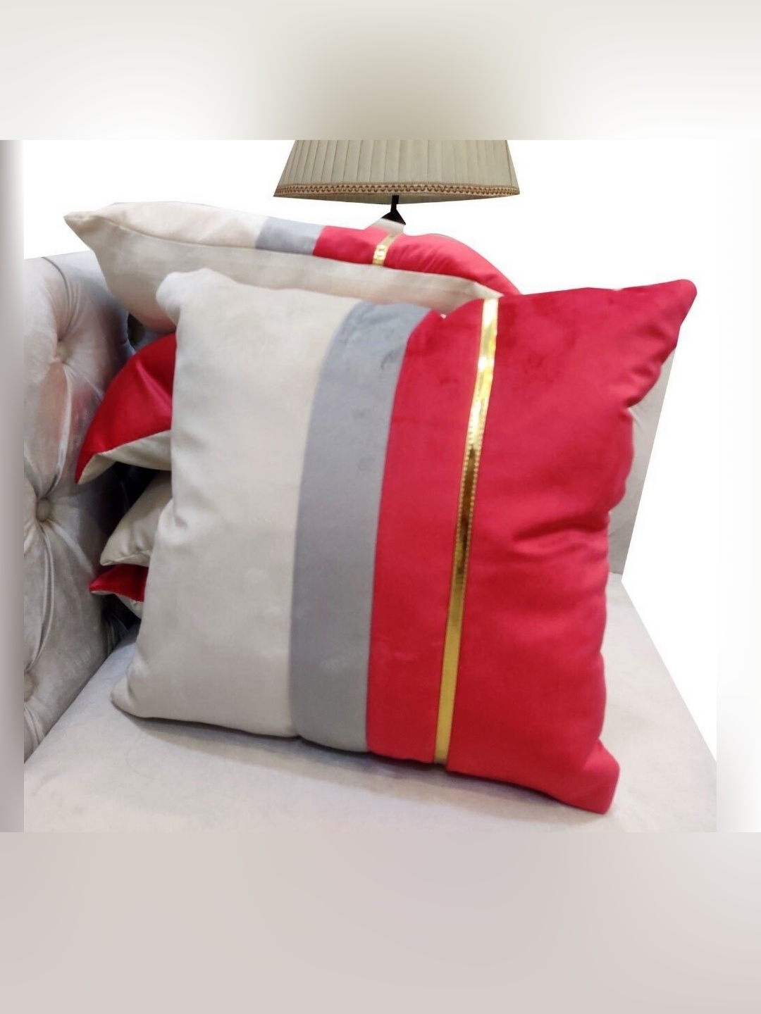 

Good Vibes Beige & Pink 5 Pieces Striped Velvet Square Cushion Covers