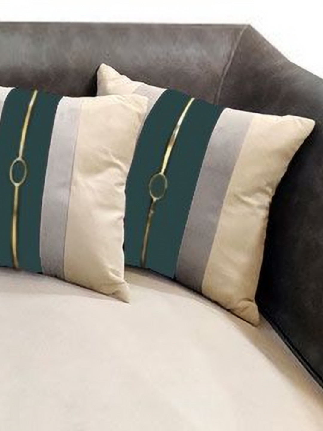 

Good Vibes Beige & Green 5 Pieces Striped Velvet Square Cushion Covers