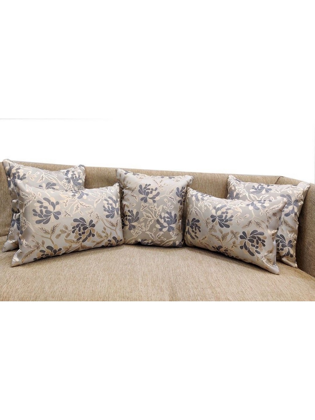 

Good Vibes Grey & Cream-Coloured 5 Pieces Floral Square Cushion Covers
