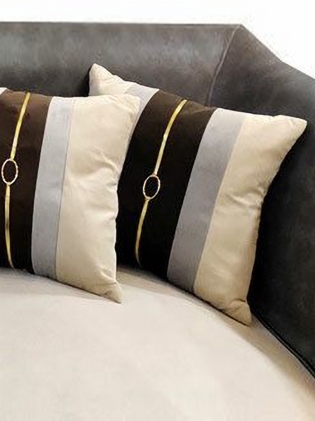 

Good Vibes Beige & Brown 5 Pieces Striped Velvet Square Cushion Covers