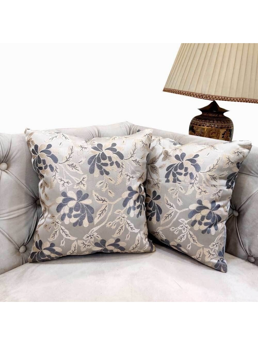 

Good Vibes Grey & Beige 2 Pieces Floral Square Cushion Covers