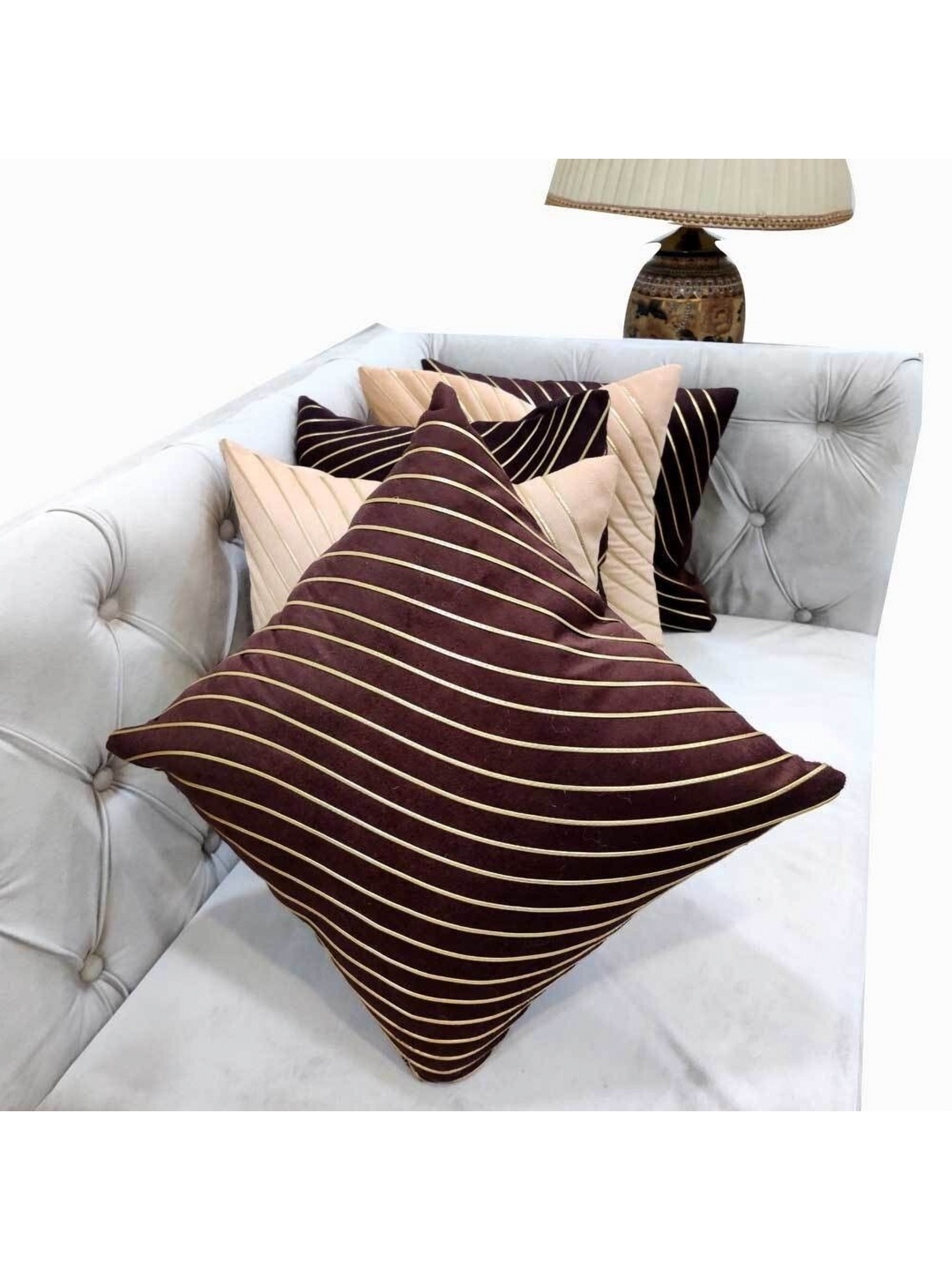 

Good Vibes Beige & Brown Set of 5 Striped Square Cushion Covers