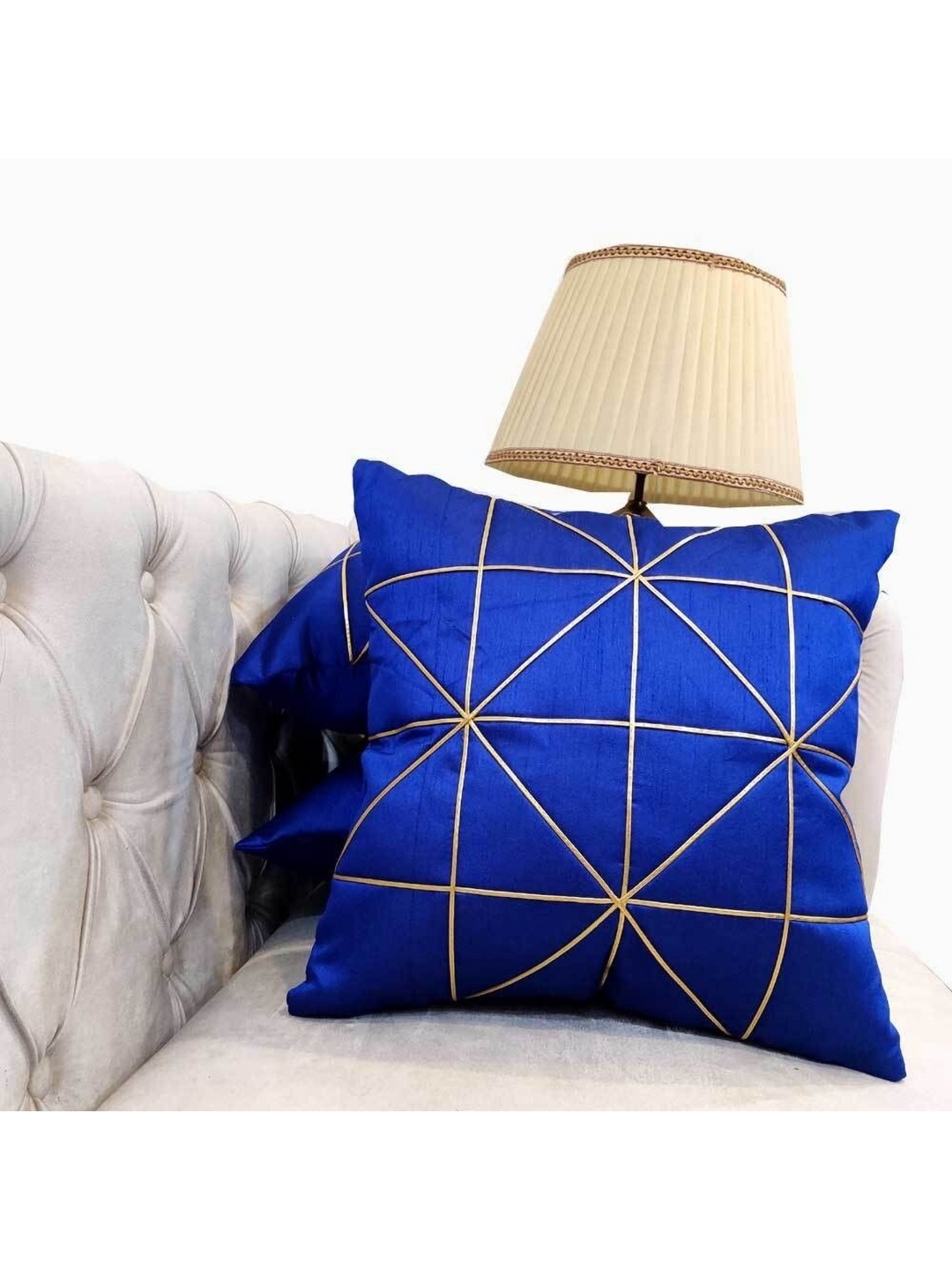 

Good Vibes Blue & Gold-Toned 3 Pieces Square Cushion Covers