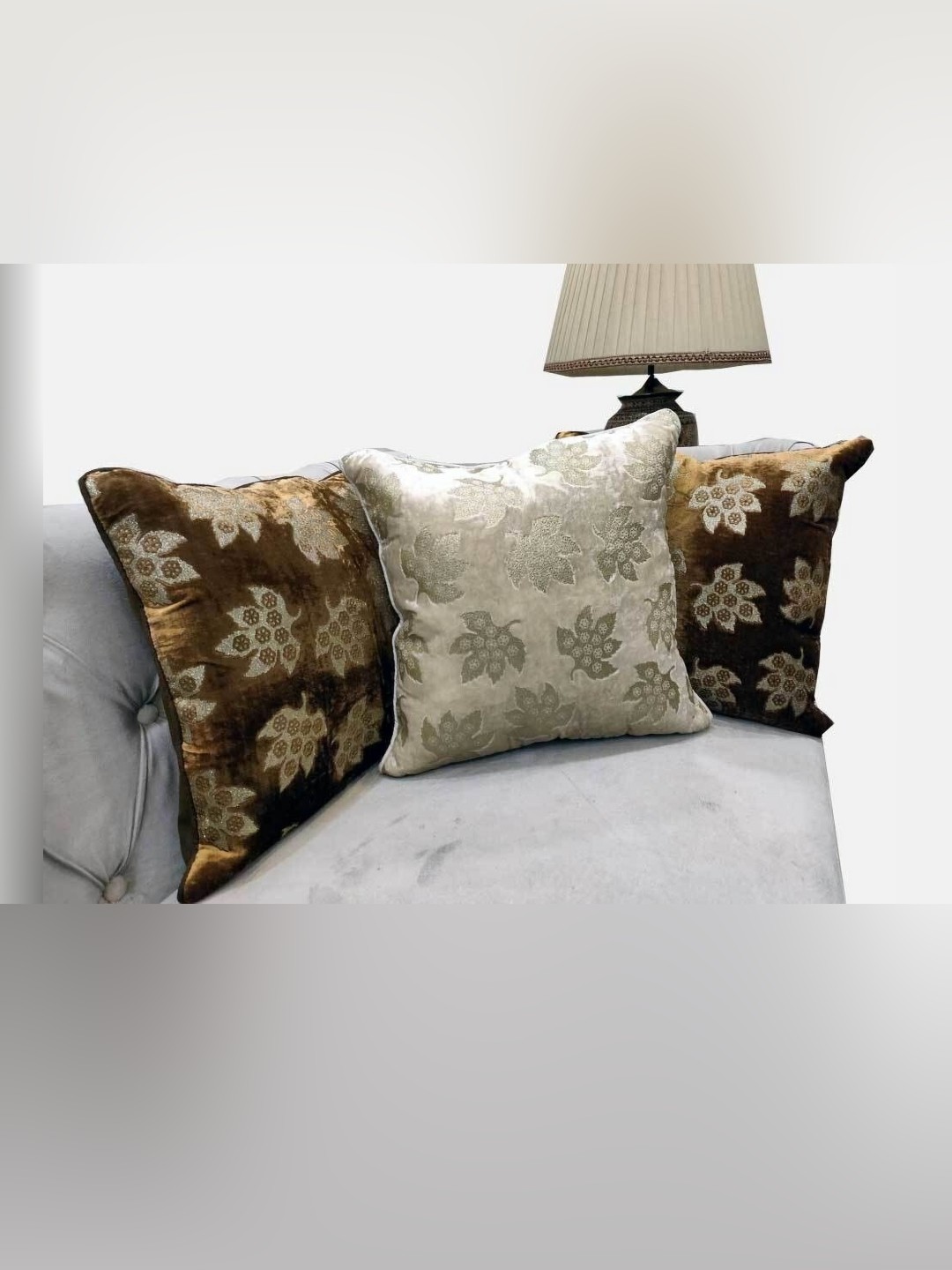 

Good Vibes Brown & Off White 3 Pieces Embroidered Velvet Square Cushion Covers